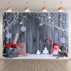 Christmas Winter Snowman Santa Gift Wood Background(FAST)