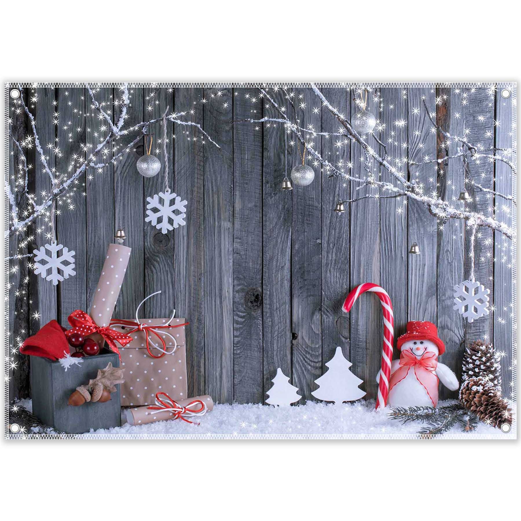 Christmas Winter Snowman Santa Gift Wood Background(FAST)