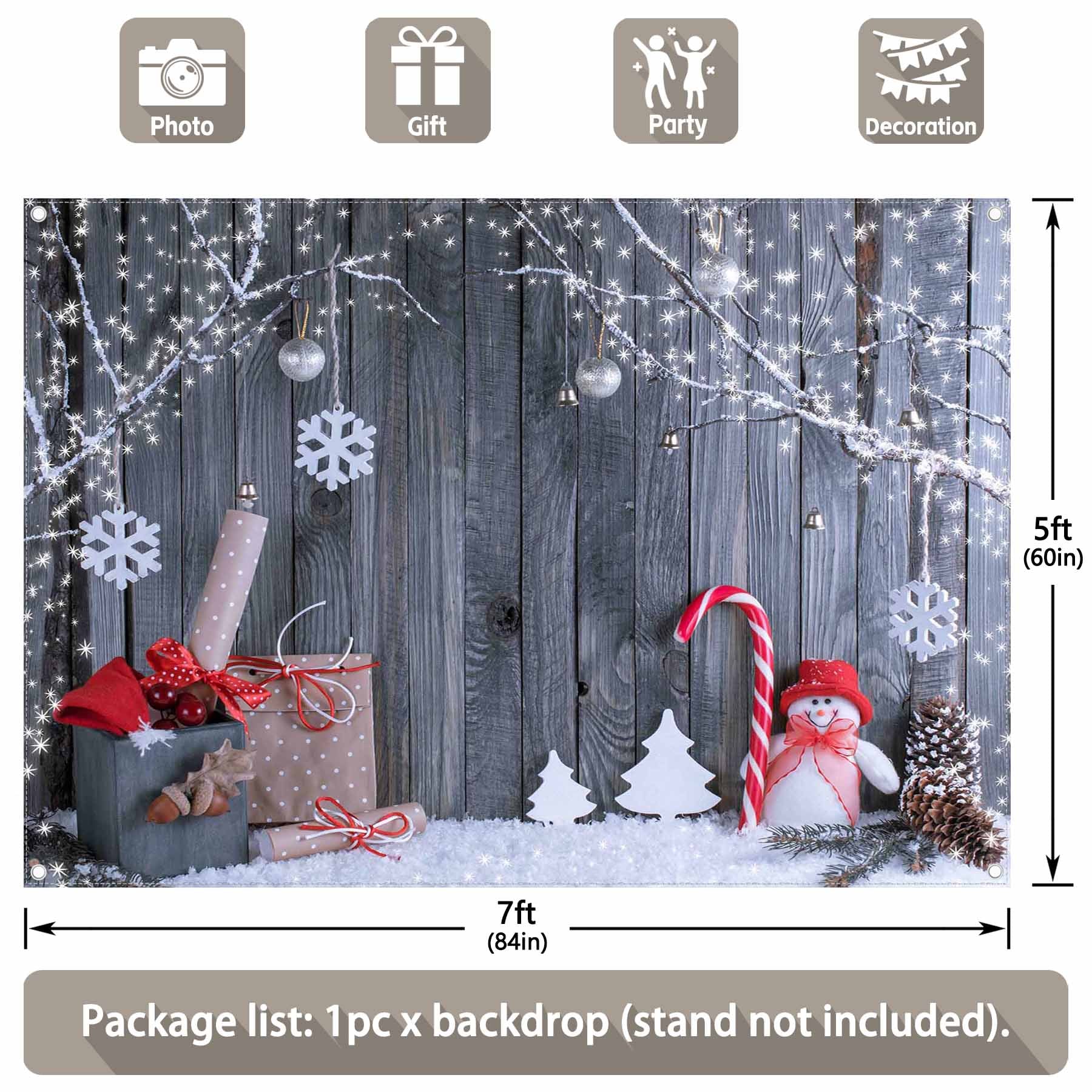 Christmas Winter Snowman Santa Gift Wood Background(FAST)