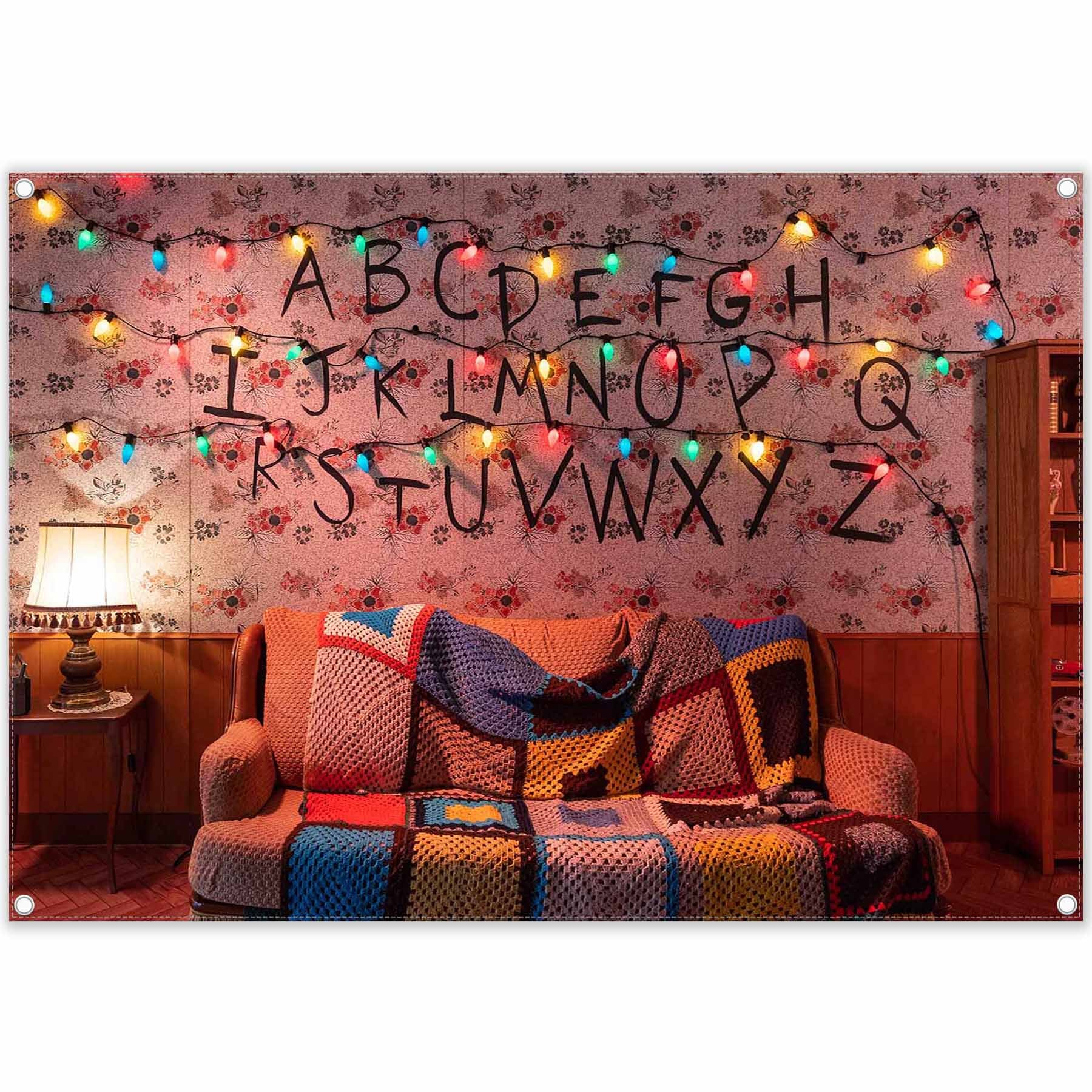 Stranger Alphabet Wall Colorful Lights Room Background