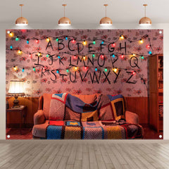 Stranger Alphabet Wall Colorful Lights Room Background