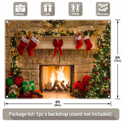 Christmas Fireplace Vintage Xmas Tree Backdrop(FAST)