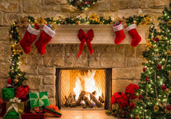 Christmas Fireplace Vintage Xmas Tree Backdrop(FAST)