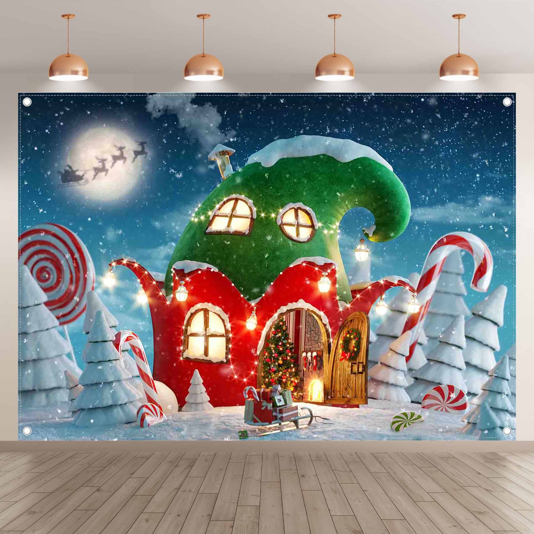 Christmas Village Winter Snow Pine Tree Candy Background(FAST) - UUFelice Studio