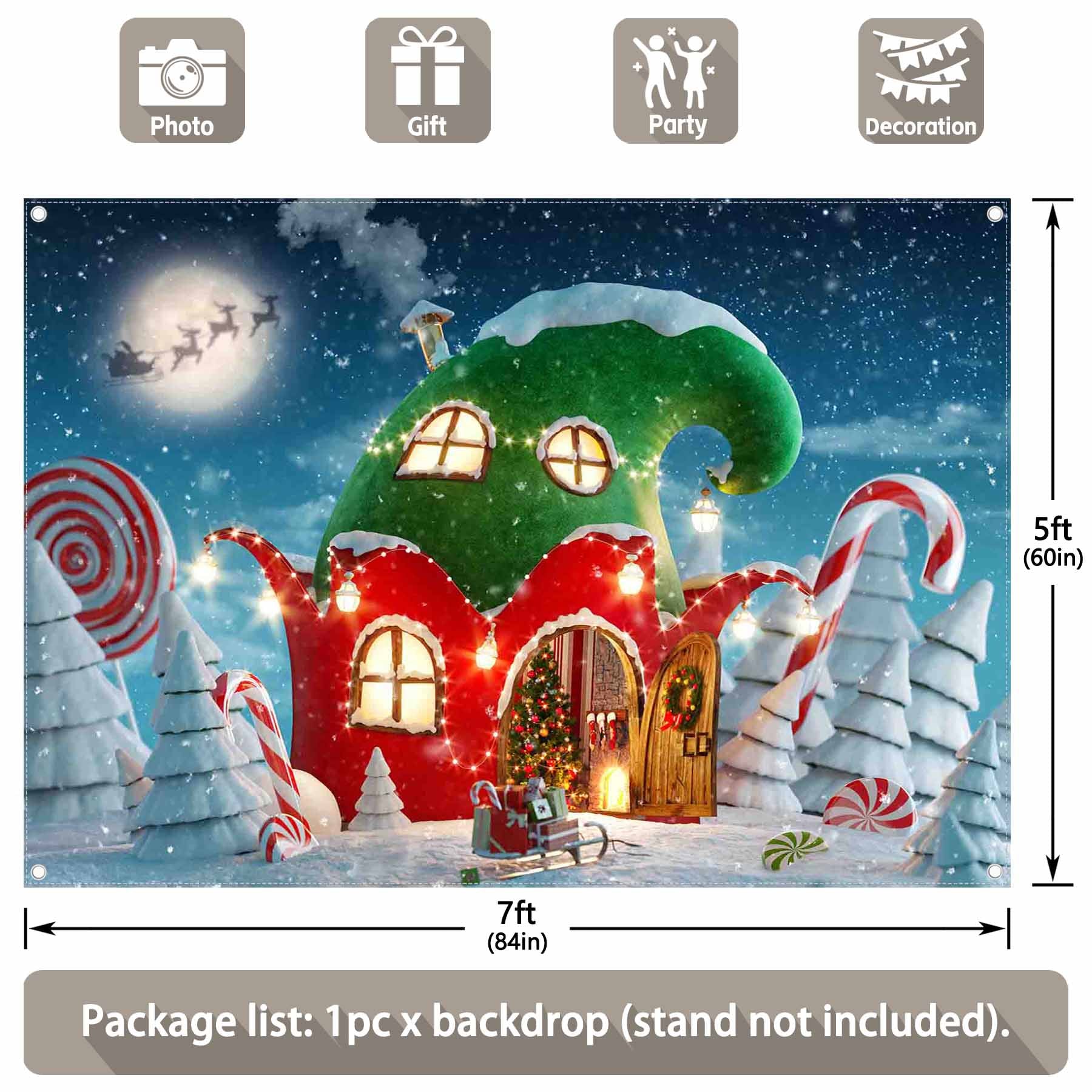 Christmas Village Winter Snow Pine Tree Candy Background(FAST) - UUFelice Studio