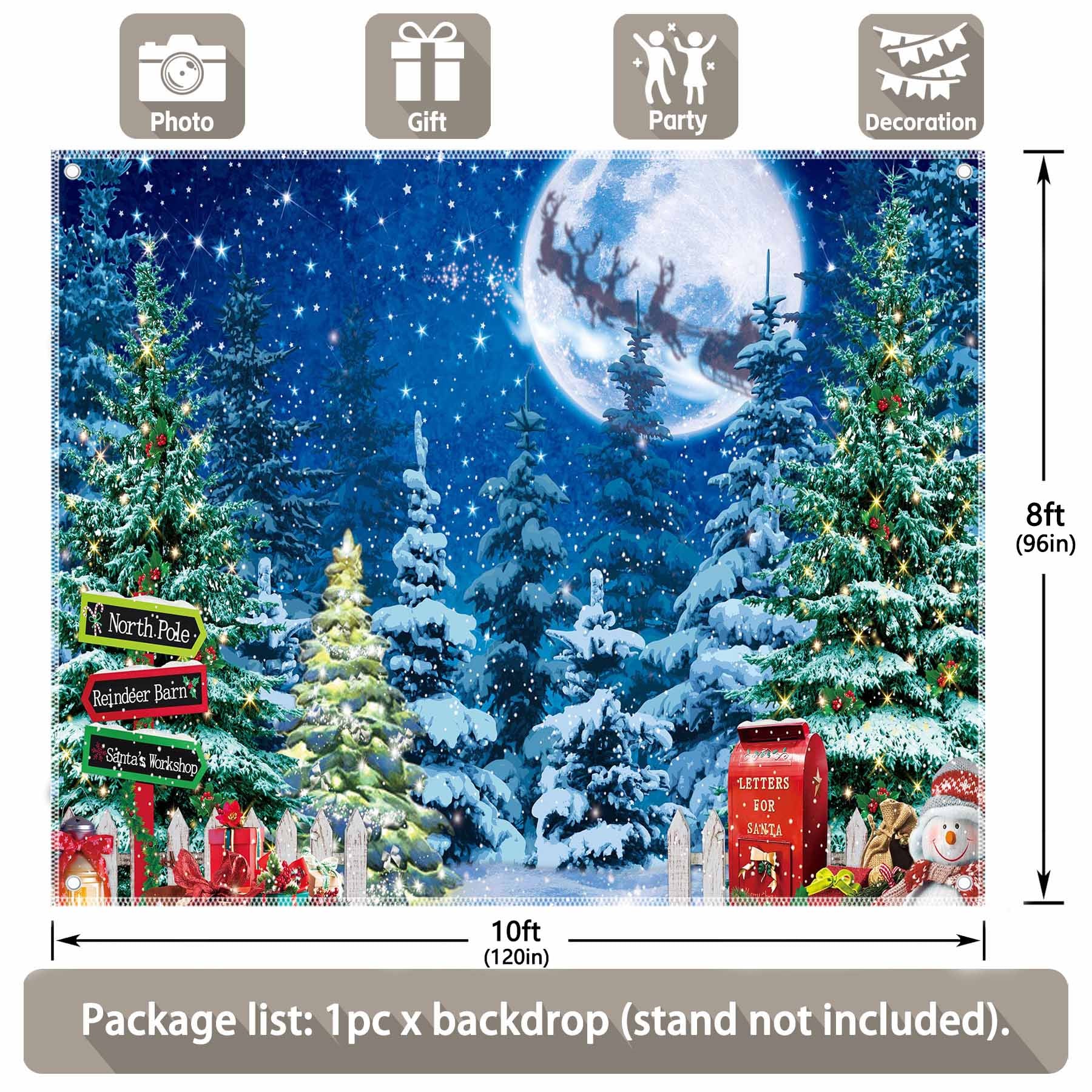 Christmas Winter Scene Night Snow Xmas Tree Backdrop