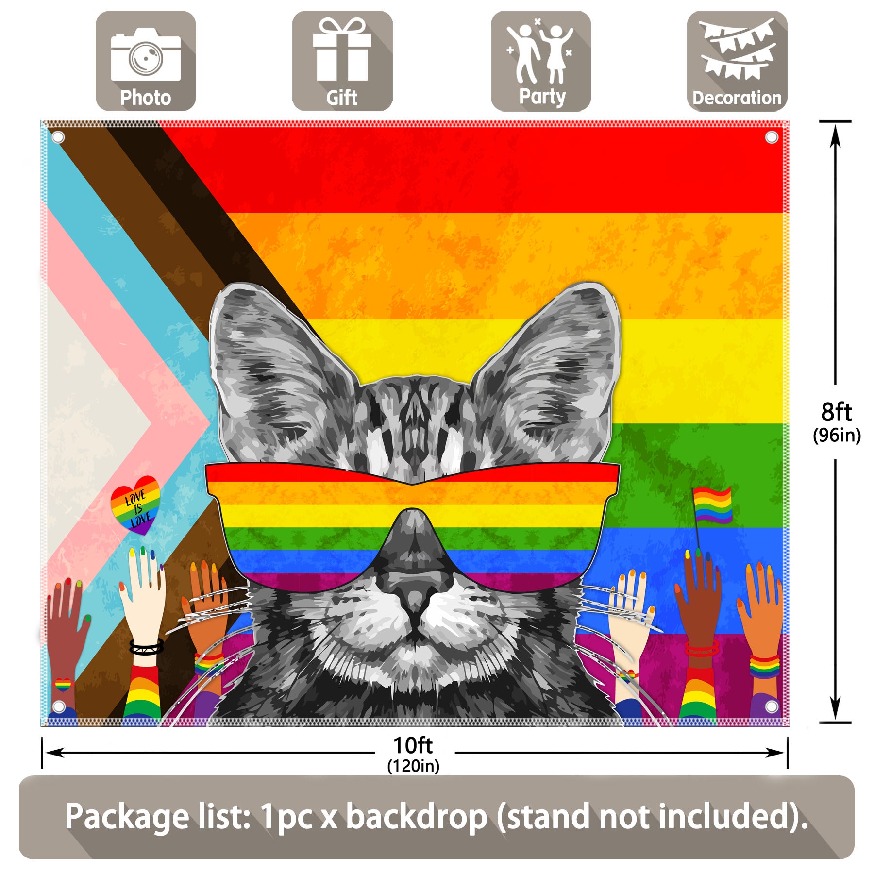 Pride Month Colorful Rainbow Cat Love Backdrop