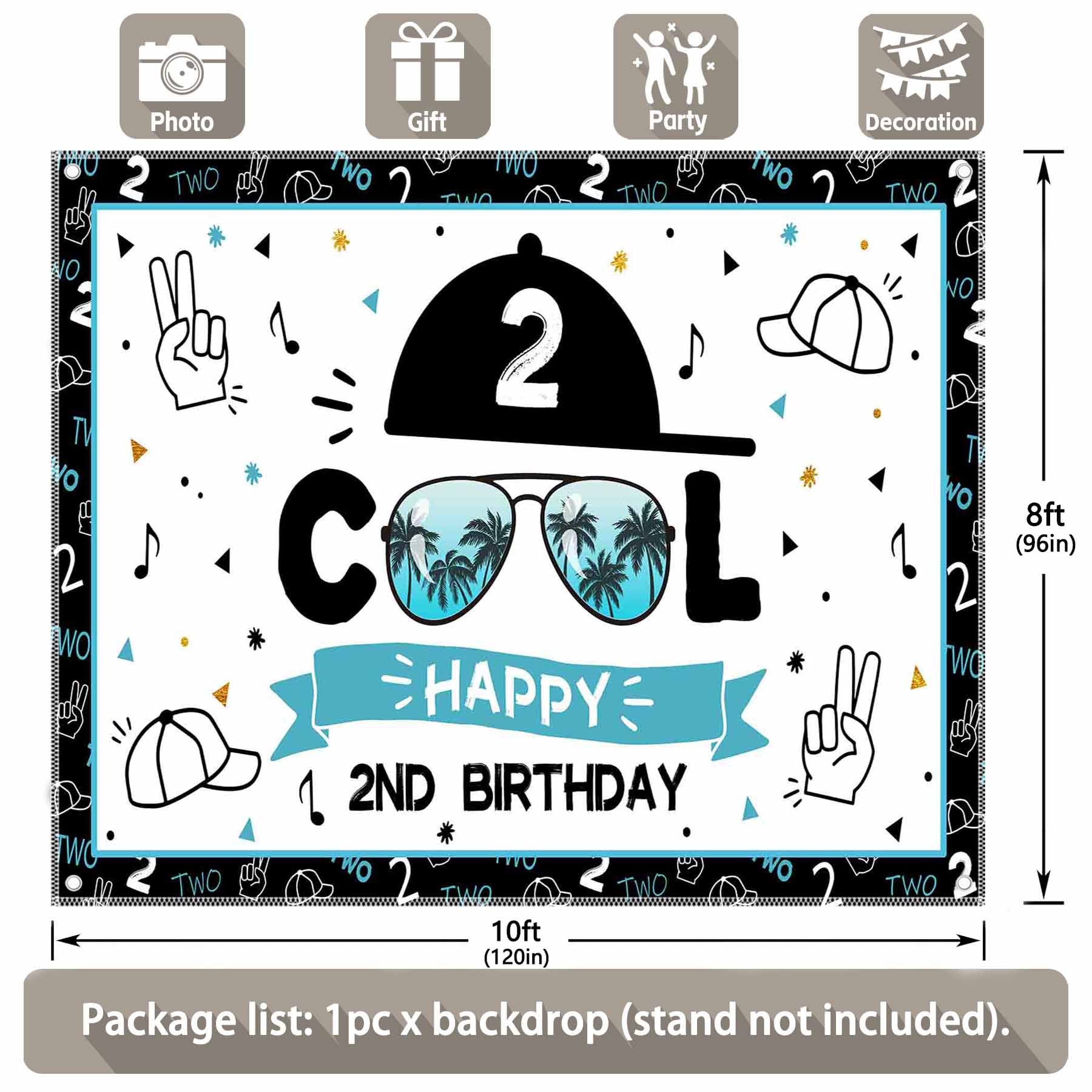 Happy 2nd Birthday Cool Boy Backdrop