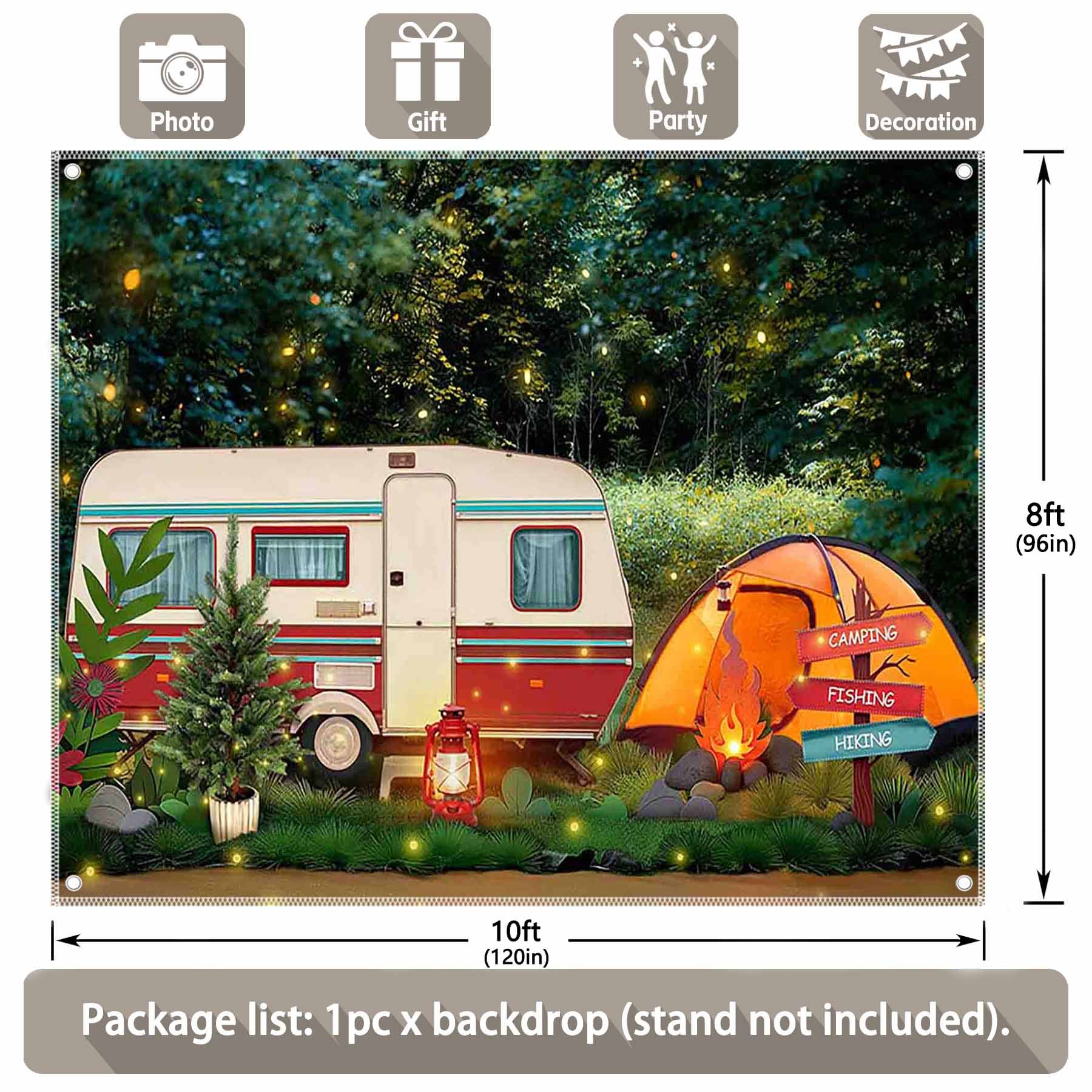 Forest Camping  Campfire Tent Caravans Backdrop