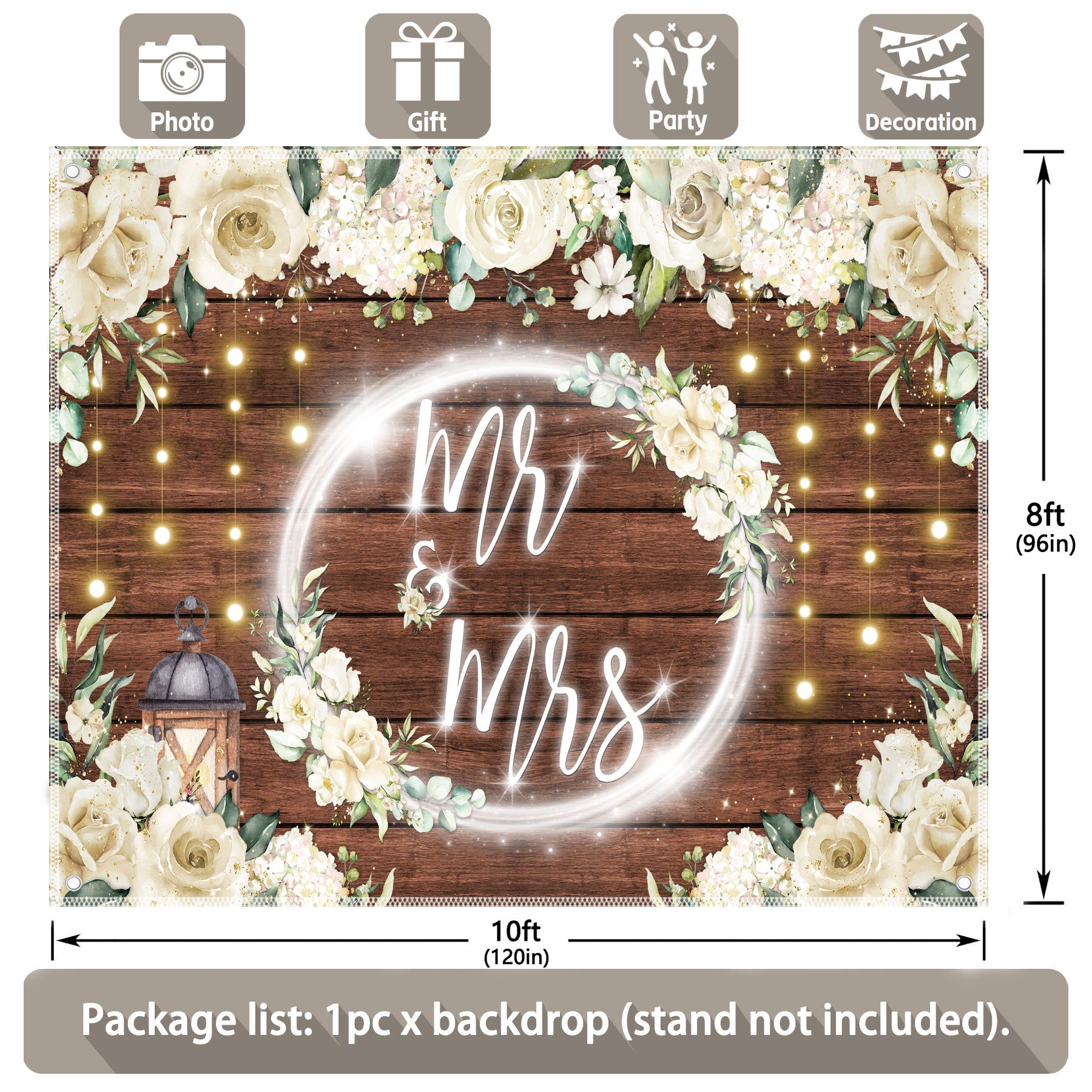 White Floral Mr Mrs Engagement Party Backdrop