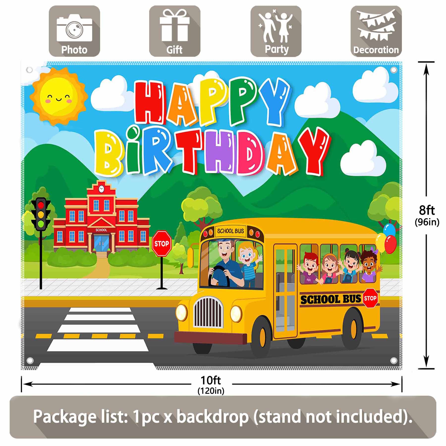 Yellow School Bus Birthday Wheels Backdrop