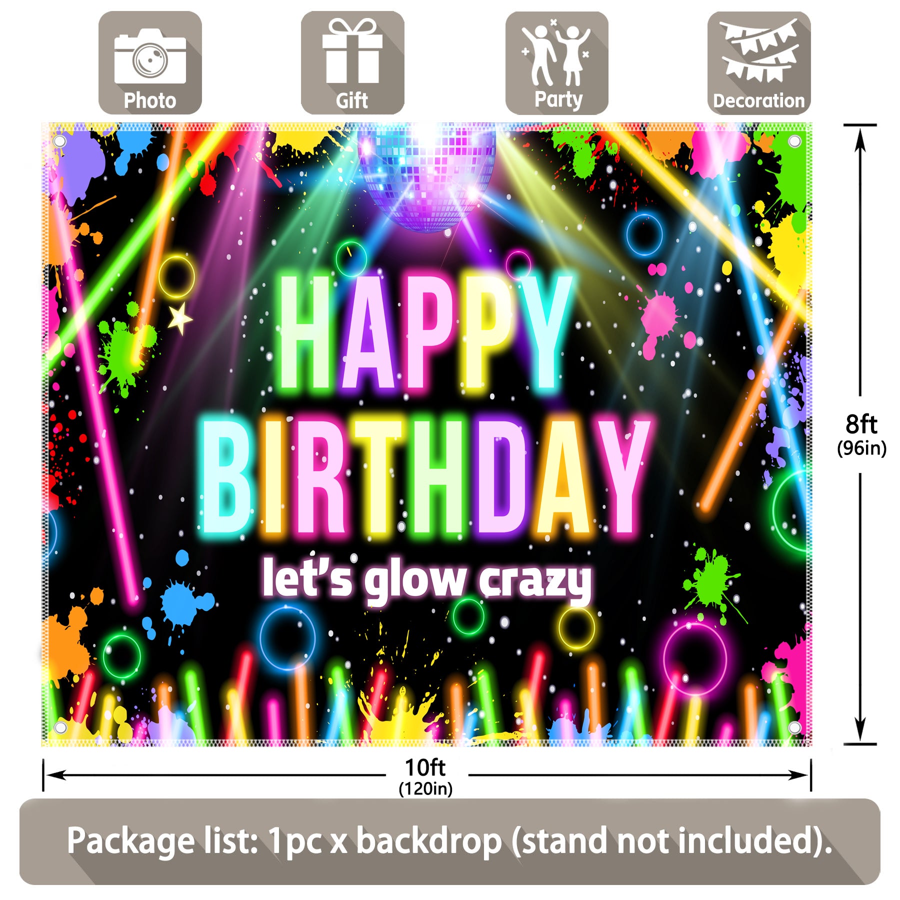 Neon Glow Birthday Party Backdrop