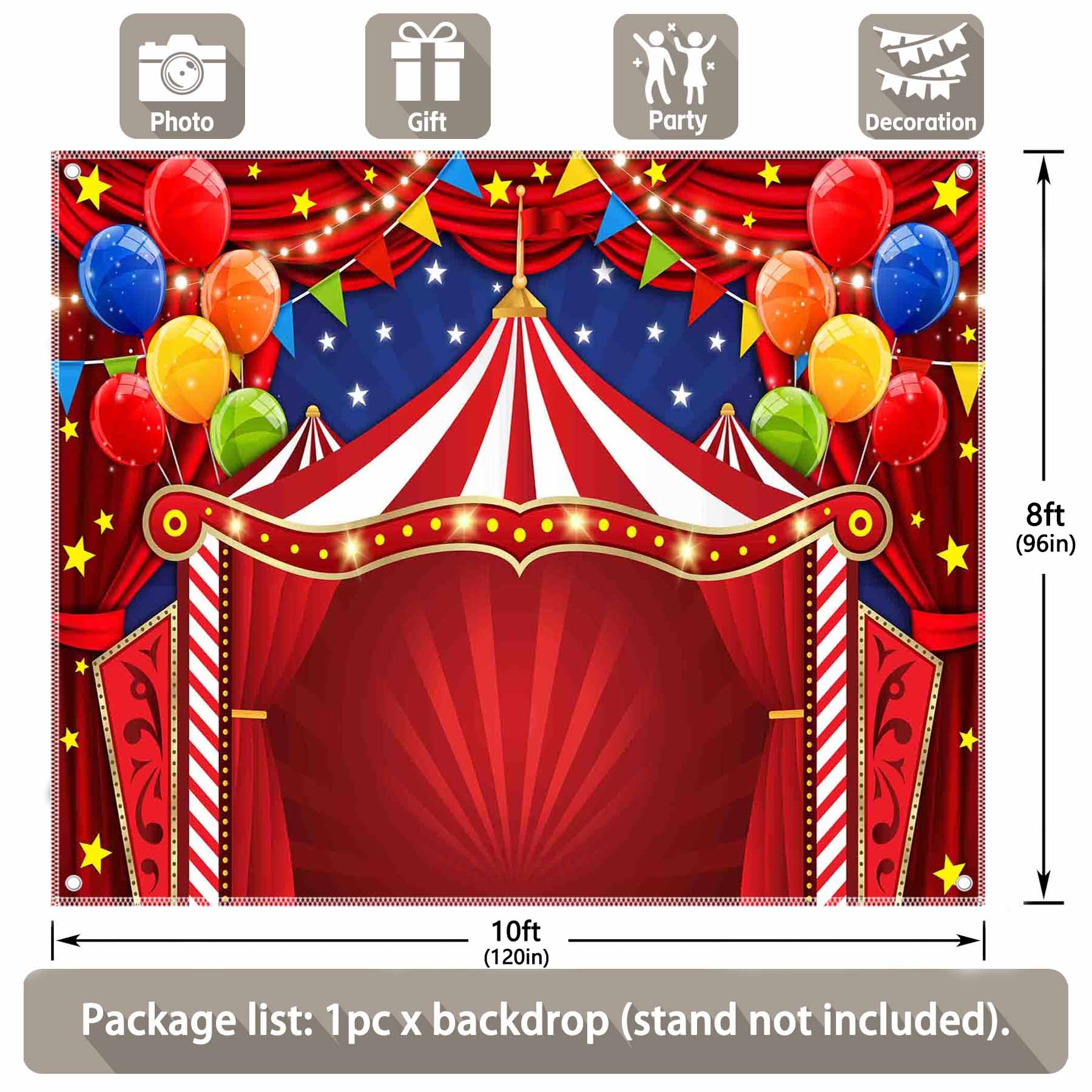 Red Circus Carnival Tent Curtain Stars Background - UUFelice Studio