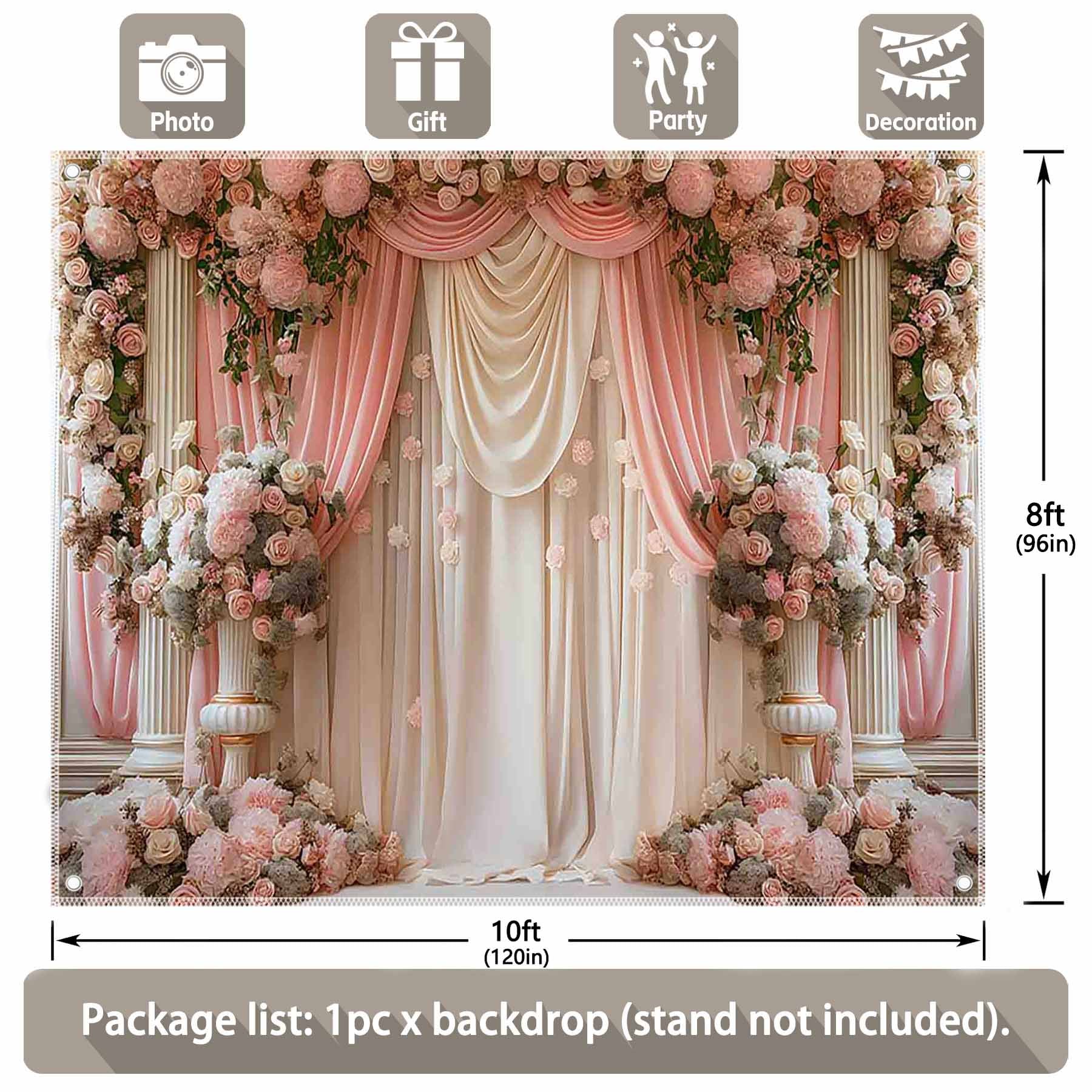 Wedding White Pink Flower Wall Bridal Anniversary Backdrop