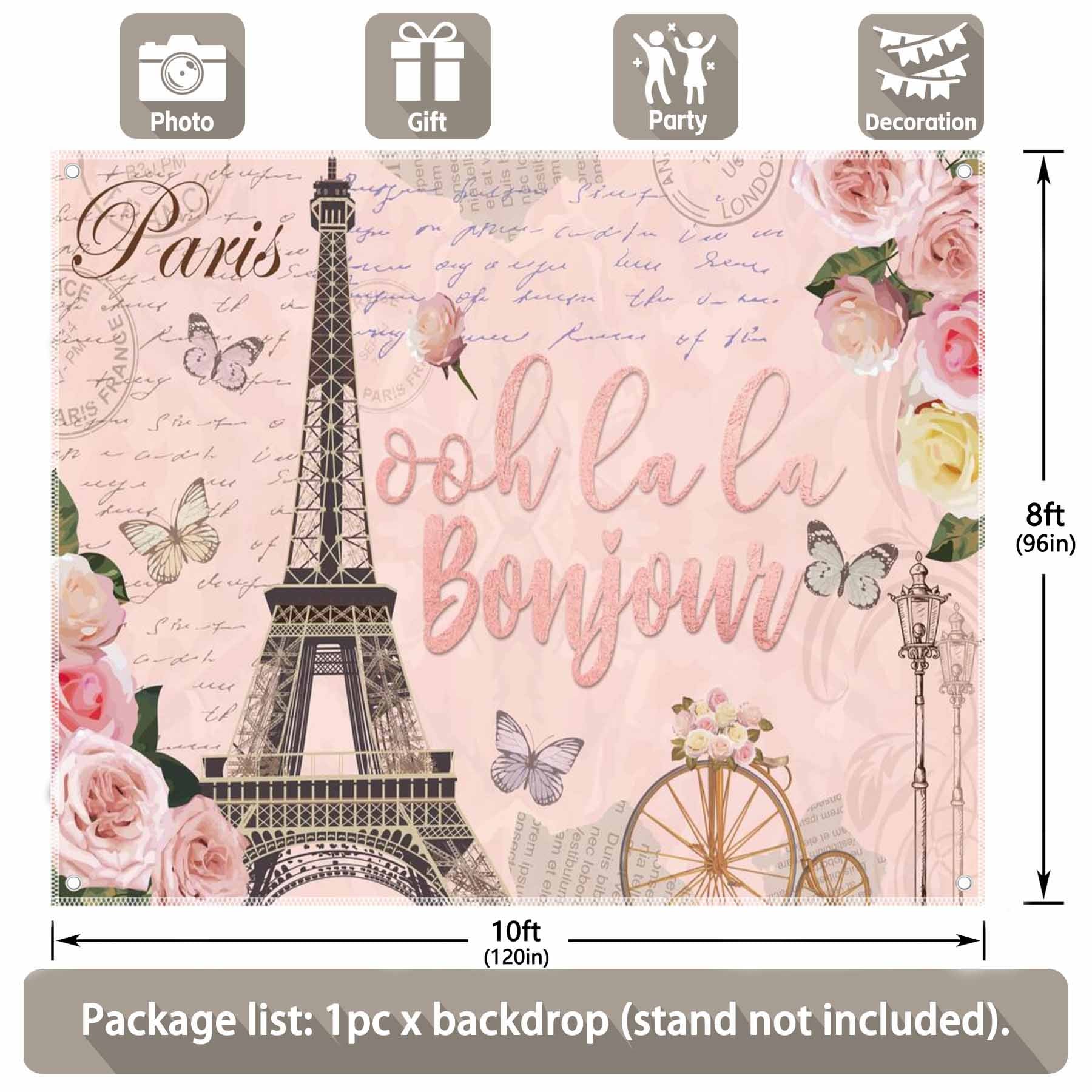 Vintage Paris Ooh la la Bonjour Pink Eiffel Tower Backdrop