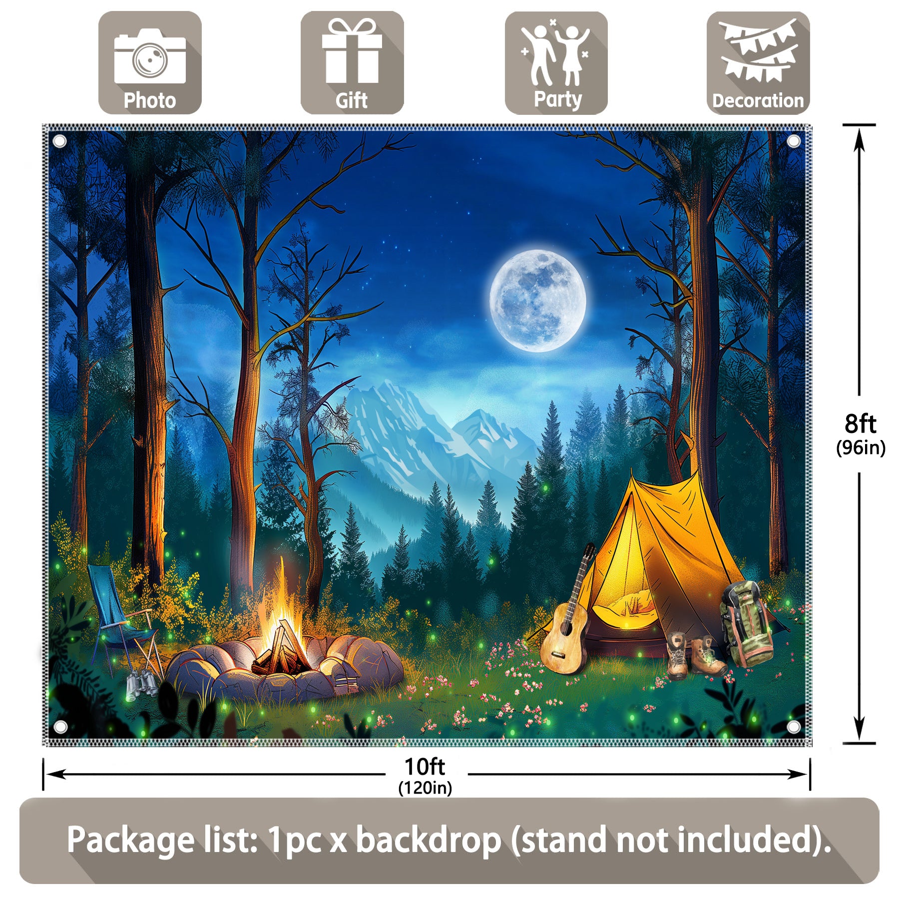 Forest Night Scene Camping  Campfire Tent Background