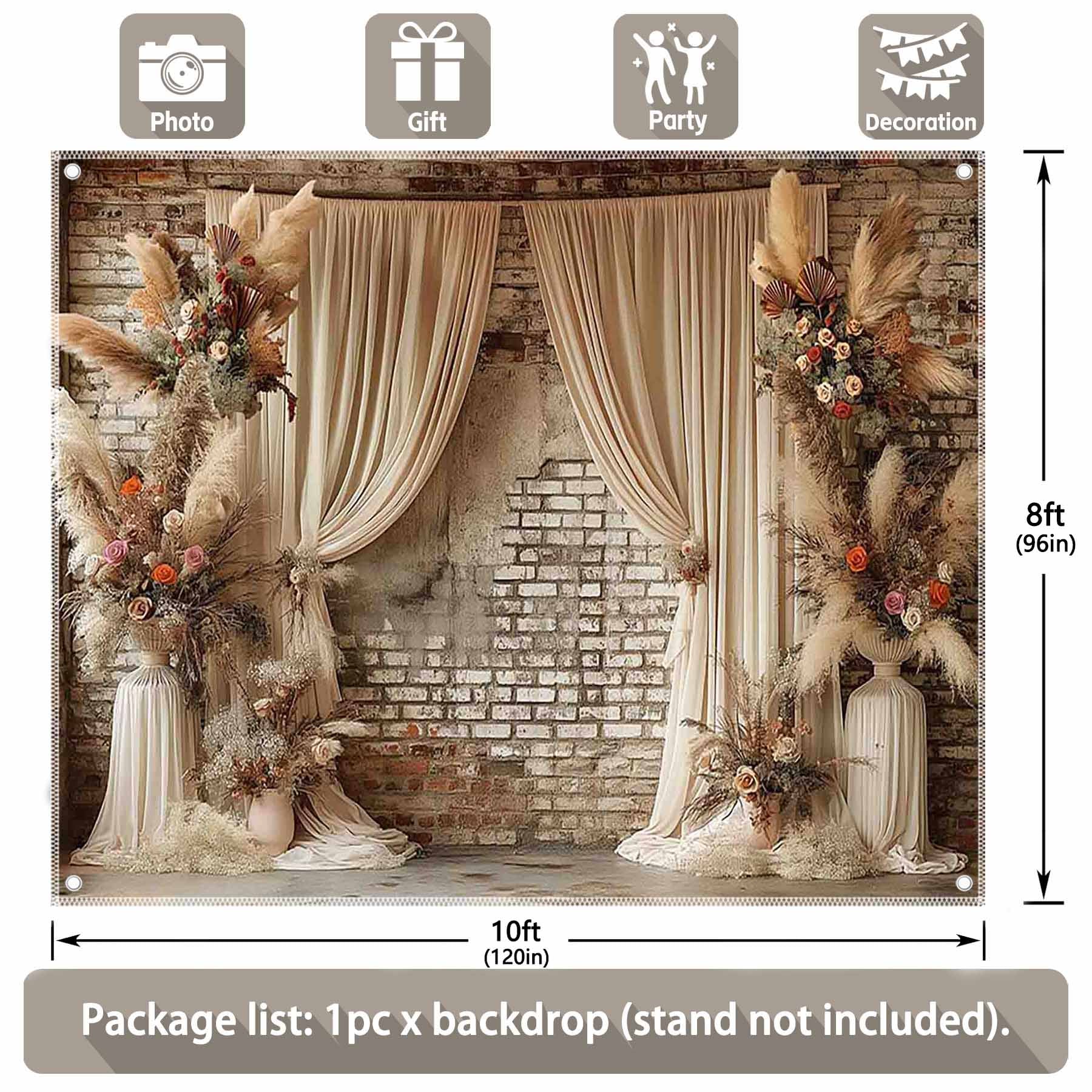 Boho Floral Wedding Pampas Grass Curtain Backdrop