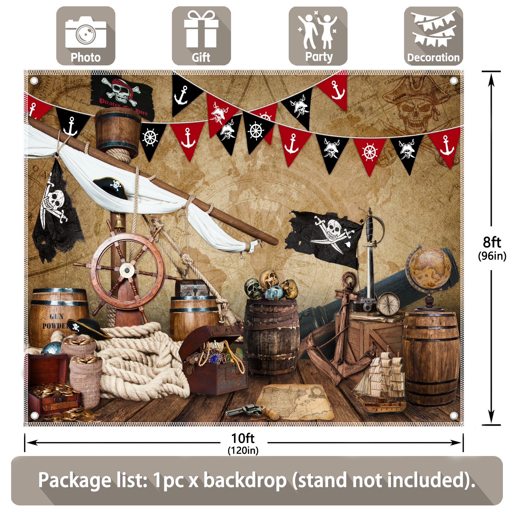 Halloween Pirate Nautical Treasure Map Backdrop