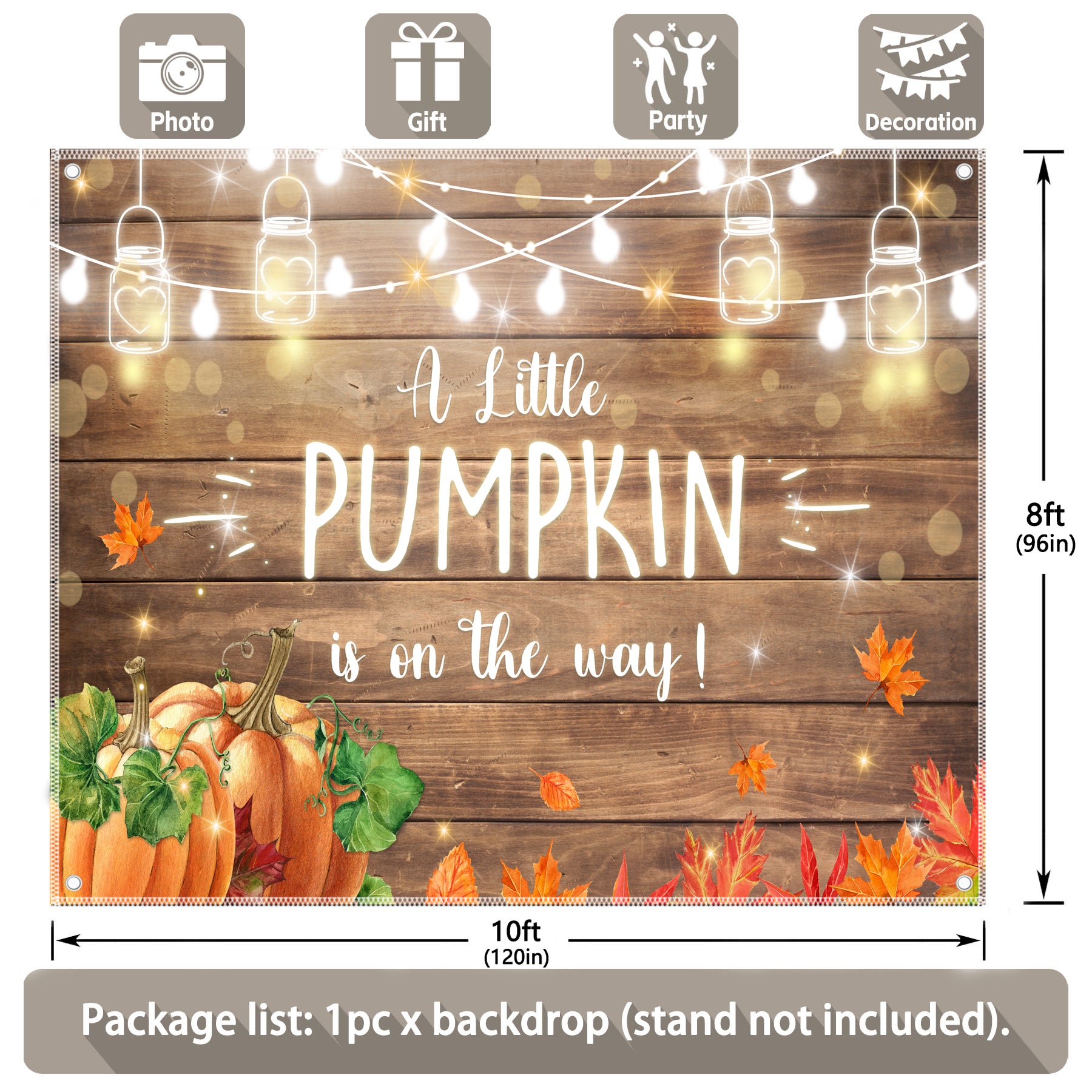 A Little Pumpkin is On The Way Fall Maple Leaves Backdrop