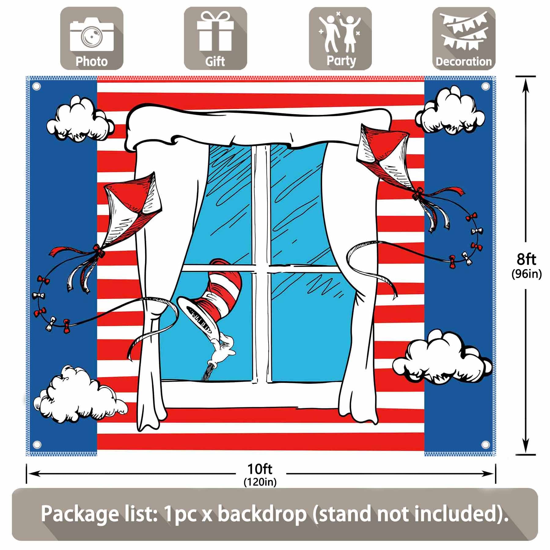 Cartoon Window Kite Red White Backdrop