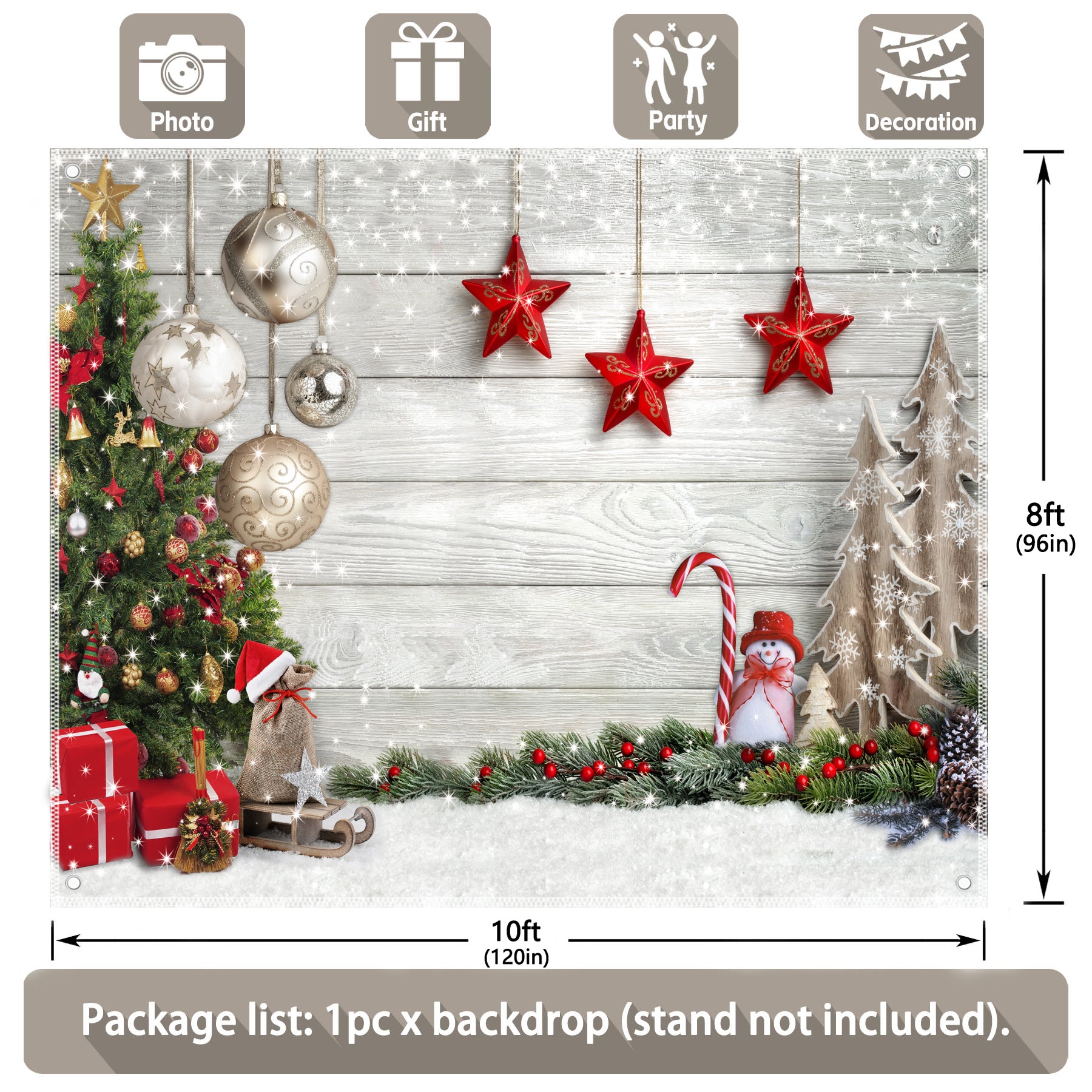 Christmas Winter White Wood Floor Party Backdrop - UUFelice Studio