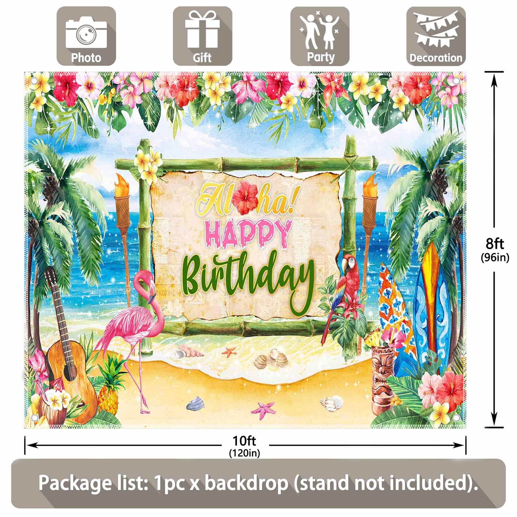 Aloha Happy Birthday Summer Tropical Beach Backdrop