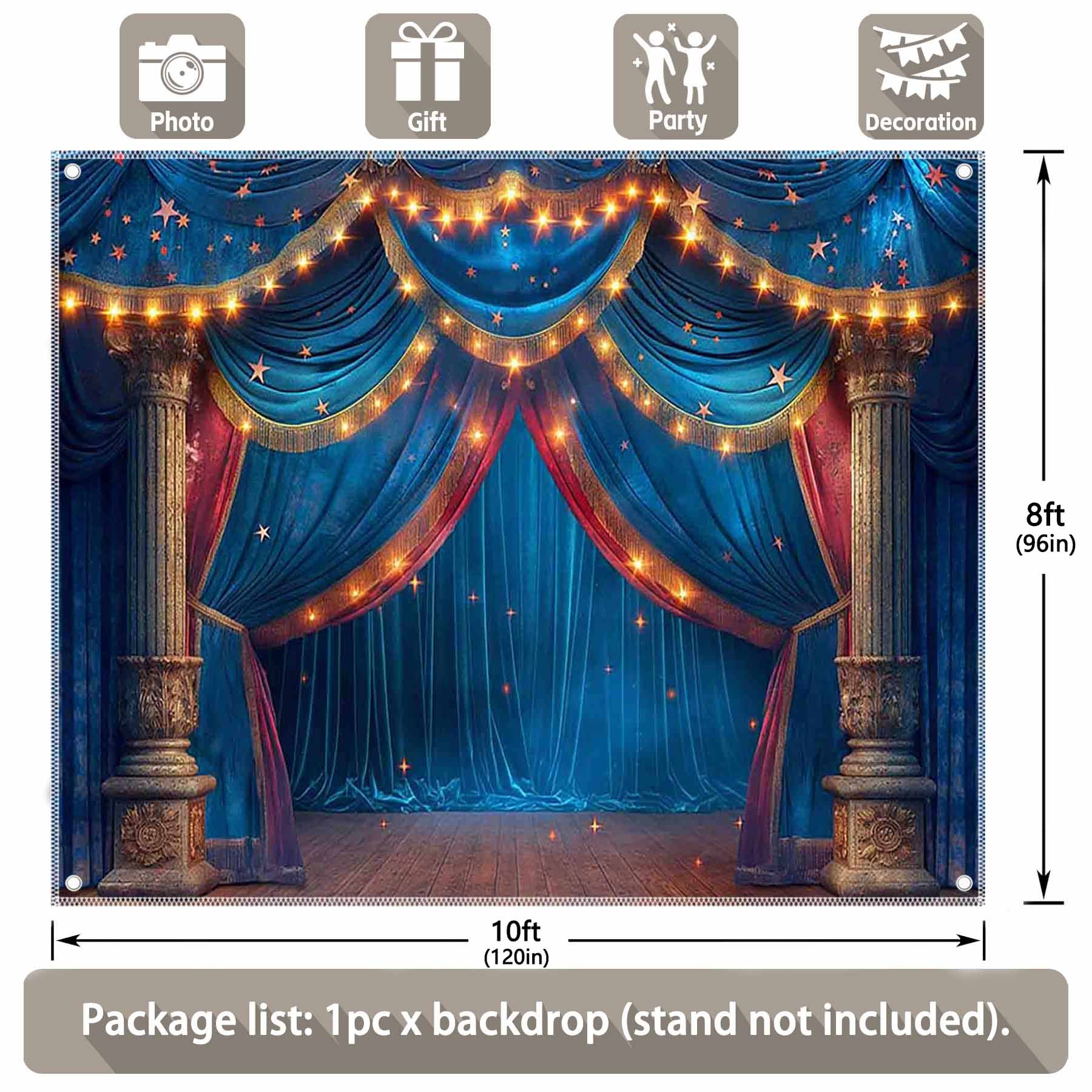 Theater Curtain Stage Glitter Stars Carnival Backdrop