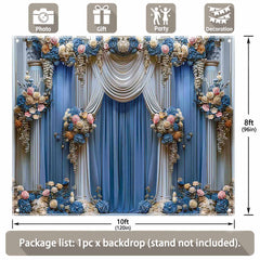 Blue Floral Curtain Wedding Ceremony Bridal Shower Backdrop