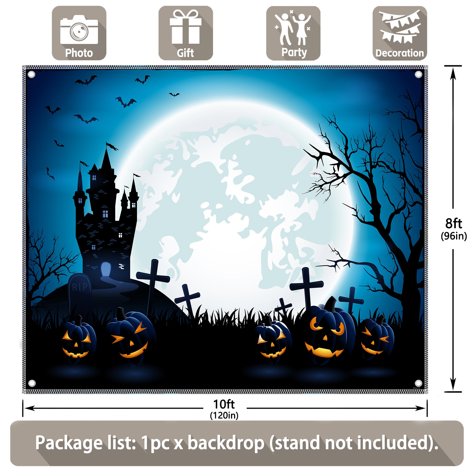 Halloween Haunted House Pumpkin Blue Backdrop