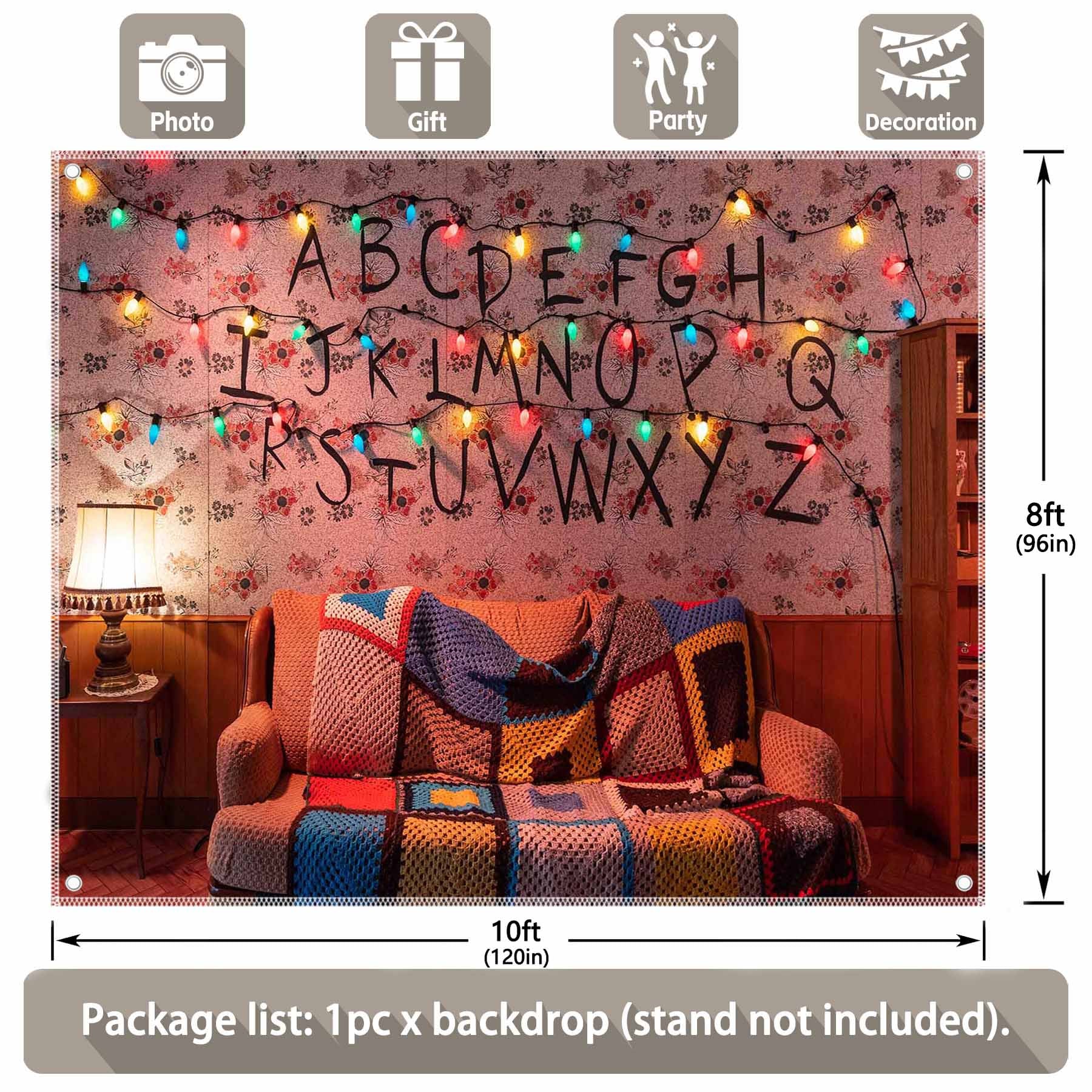 Stranger Alphabet Wall Colorful Lights Room Background