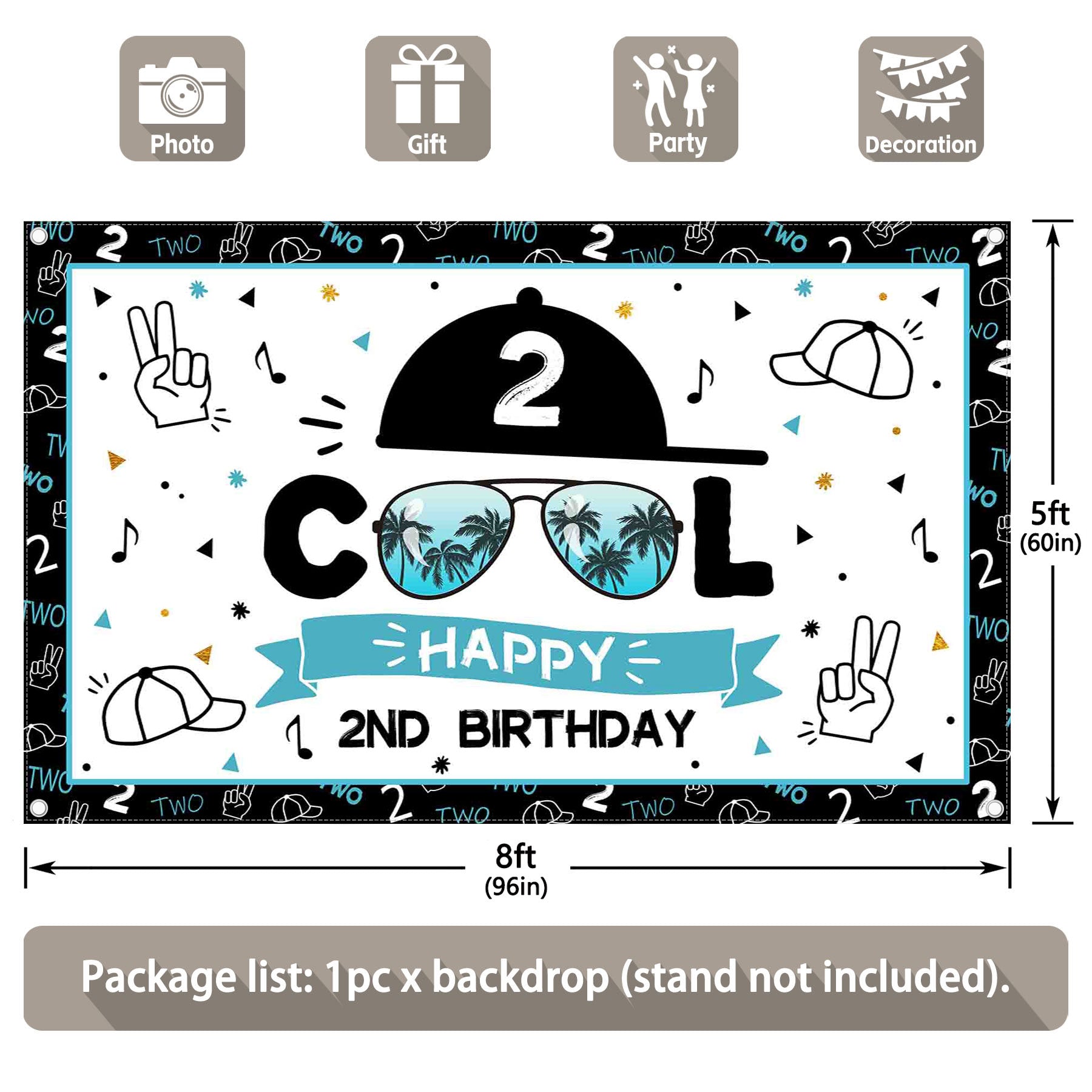 Happy 2nd Birthday Cool Boy Backdrop