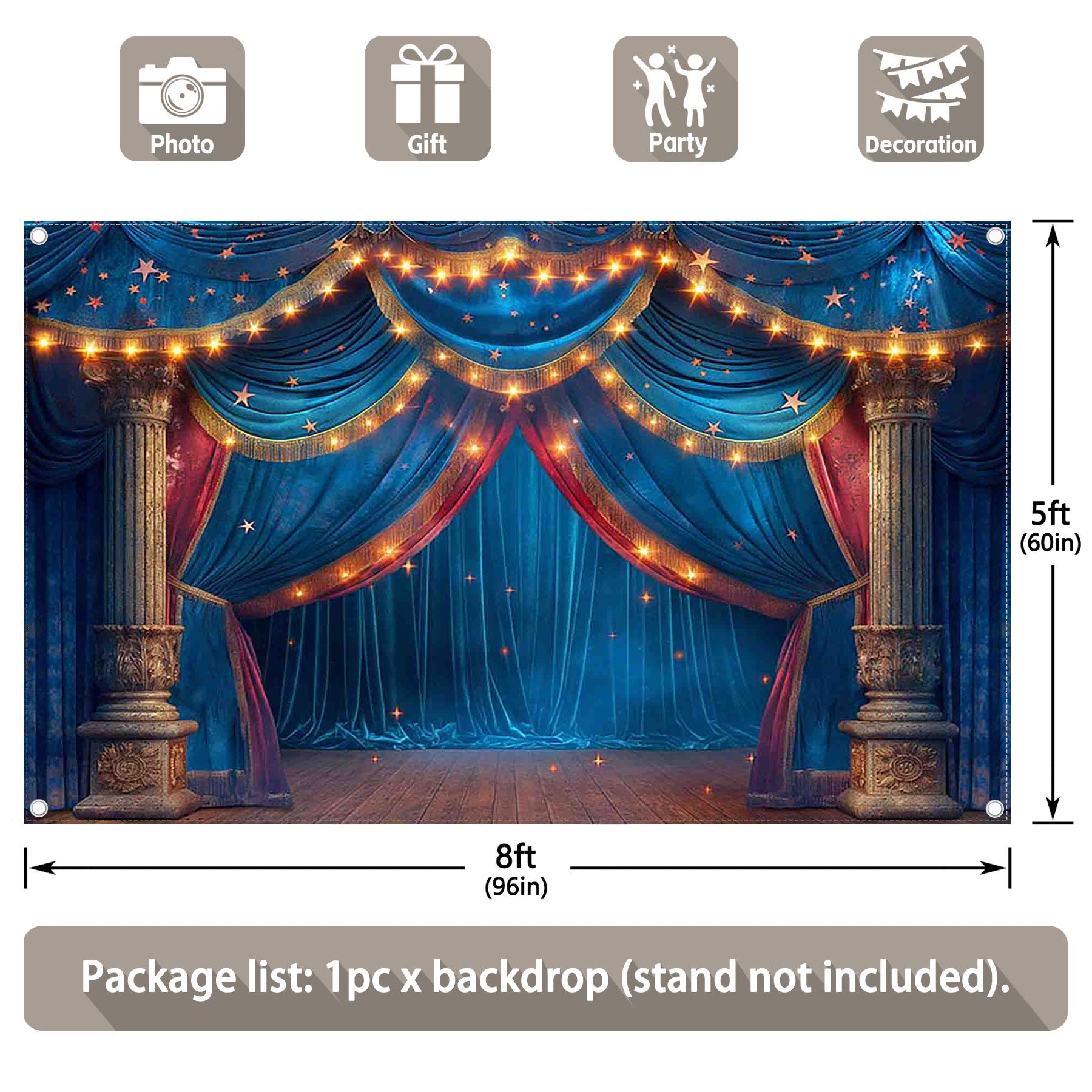 Theater Curtain Stage Glitter Stars Carnival Backdrop