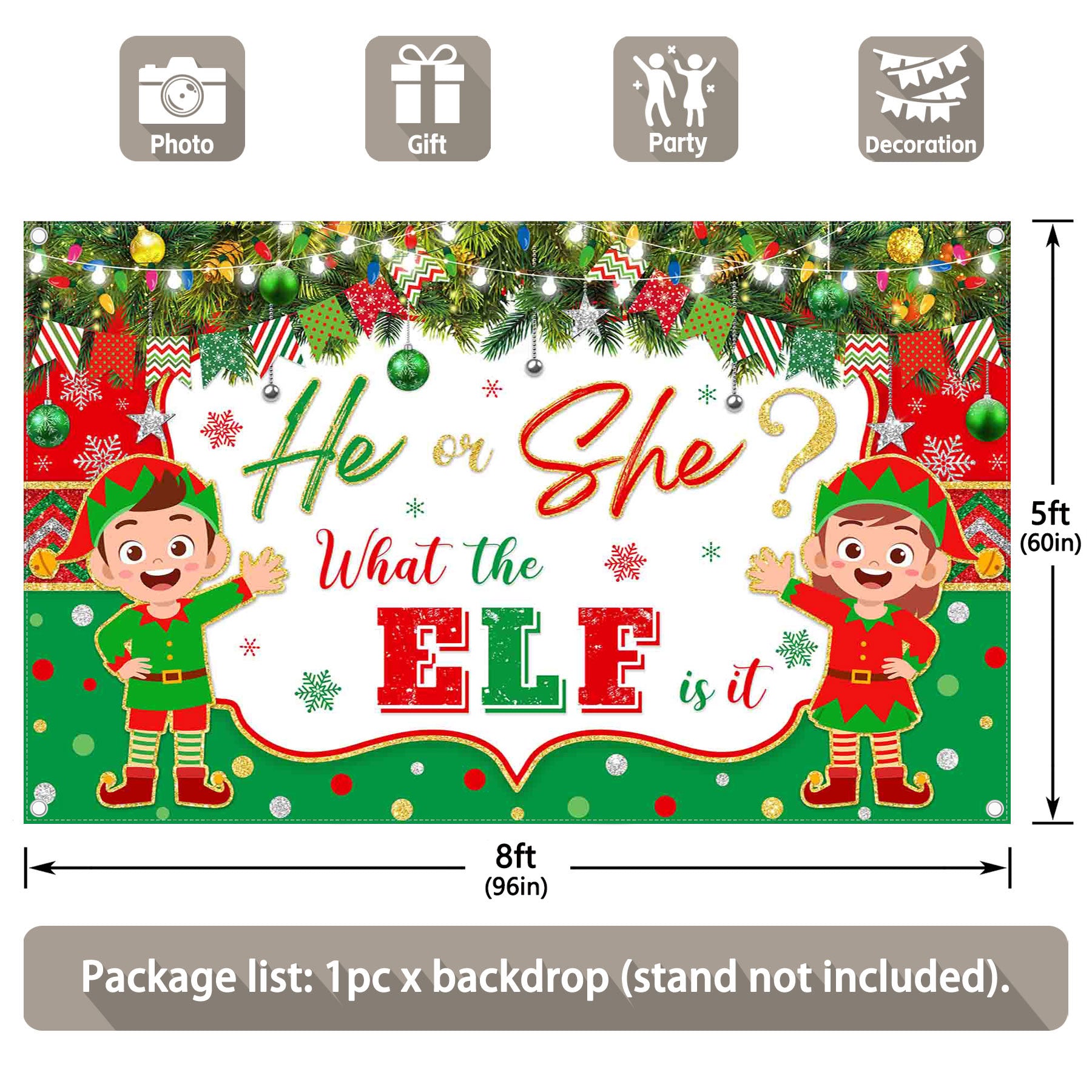 Christmas Gender Reveal He or She What The ELf is It Backdrop