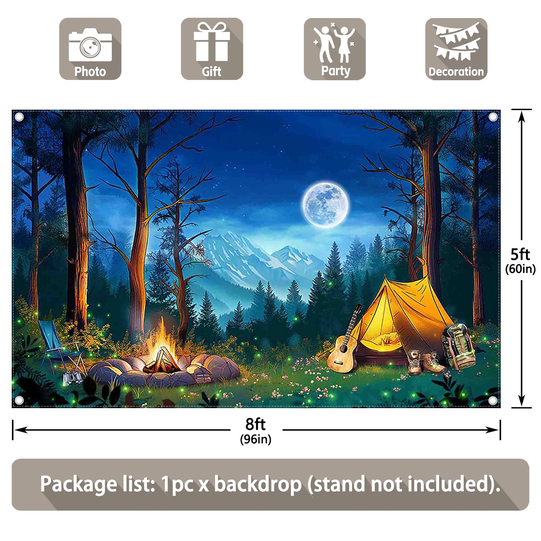 Forest Night Scene Camping  Campfire Tent Background