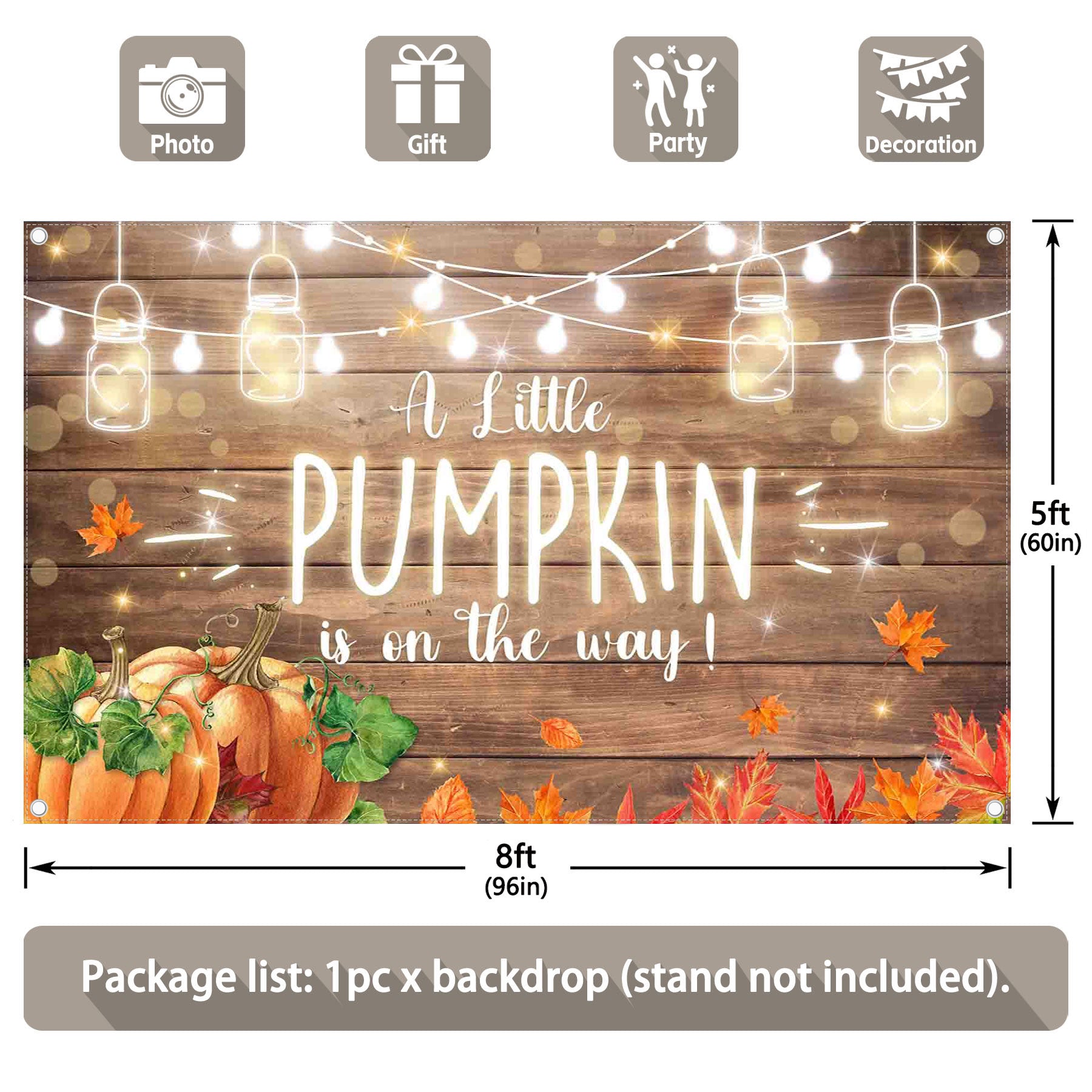 A Little Pumpkin is On The Way Fall Maple Leaves Backdrop