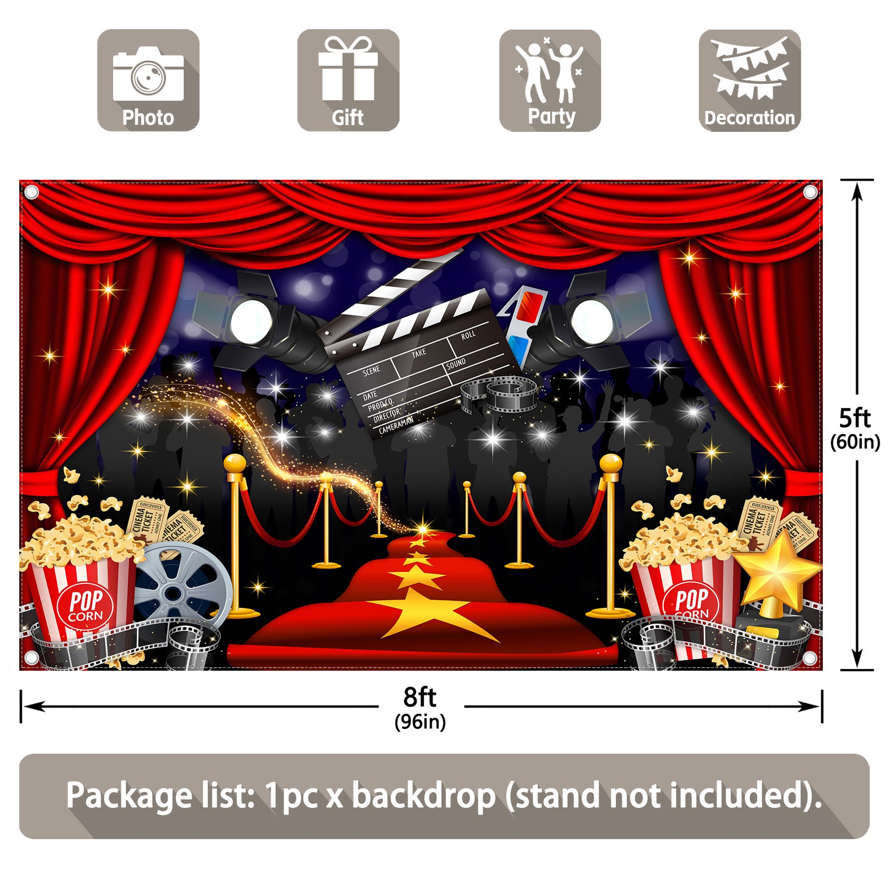 Film Movie Red Curtain Popcorn Backdrop