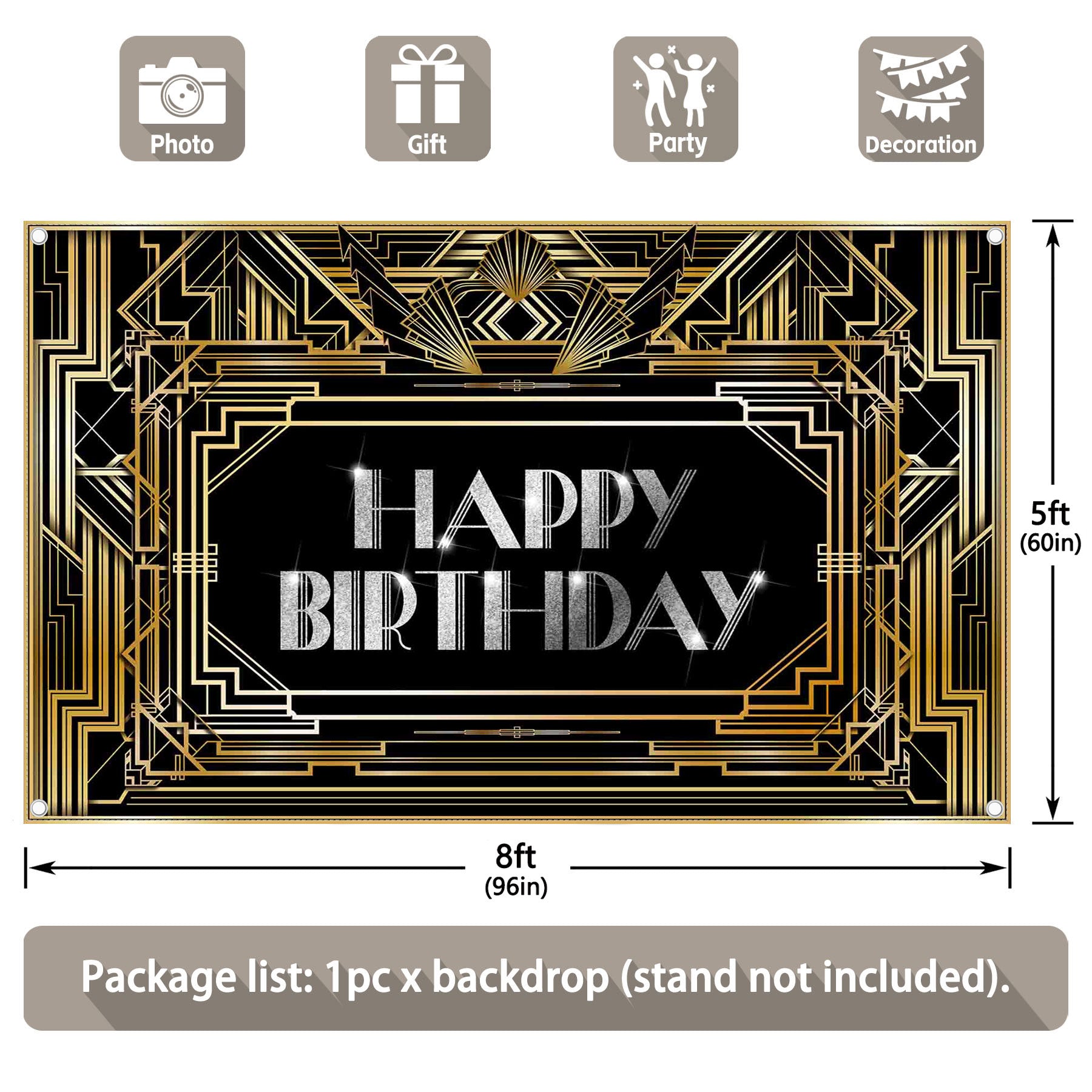 Happy Birthday Black and Gold Roaring 20s Art Background