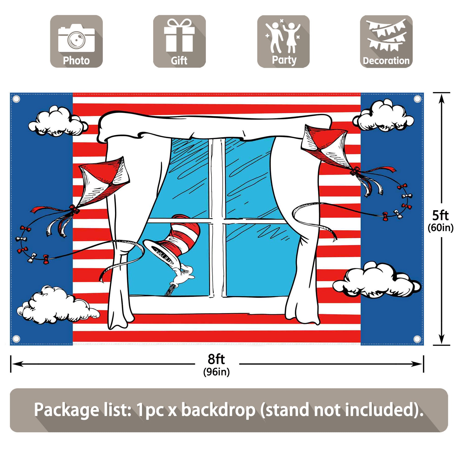 Cartoon Window Kite Red White Backdrop