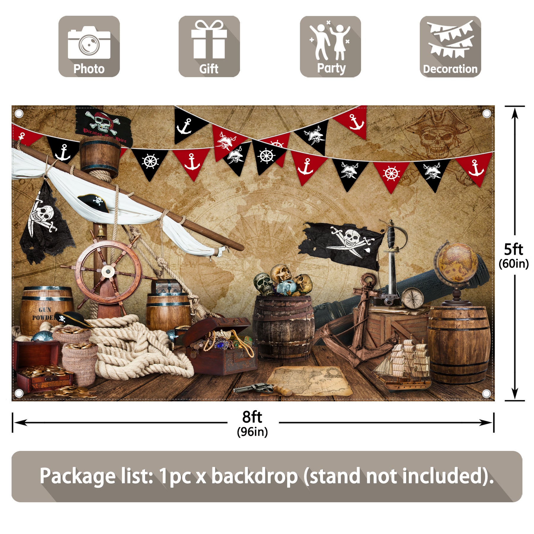 Halloween Pirate Nautical Treasure Map Backdrop