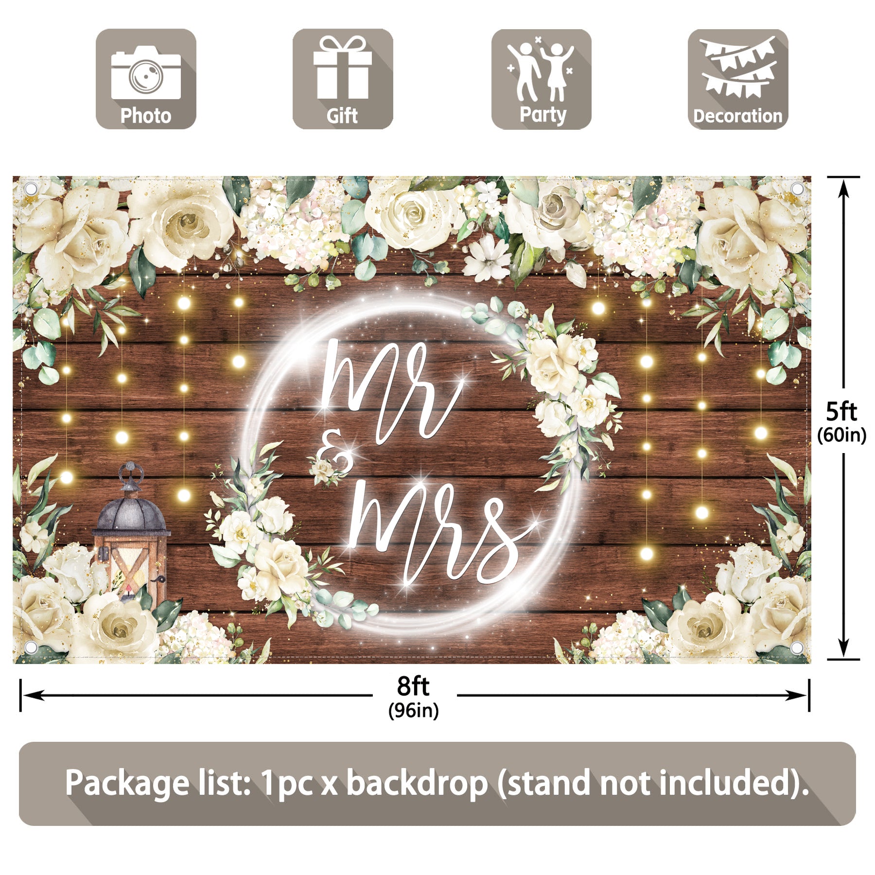 White Floral Mr Mrs Engagement Party Backdrop