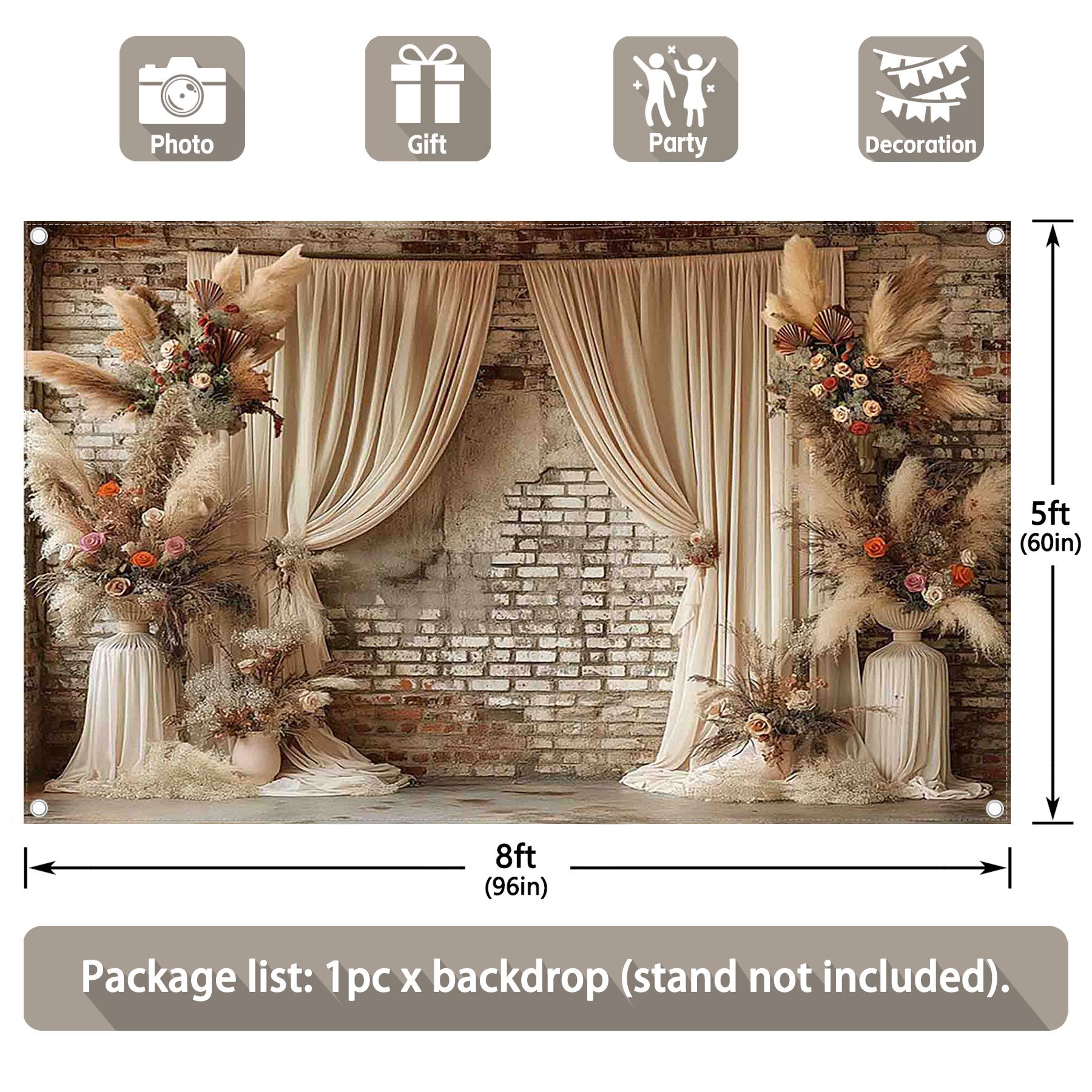 Boho Floral Wedding Pampas Grass Curtain Backdrop