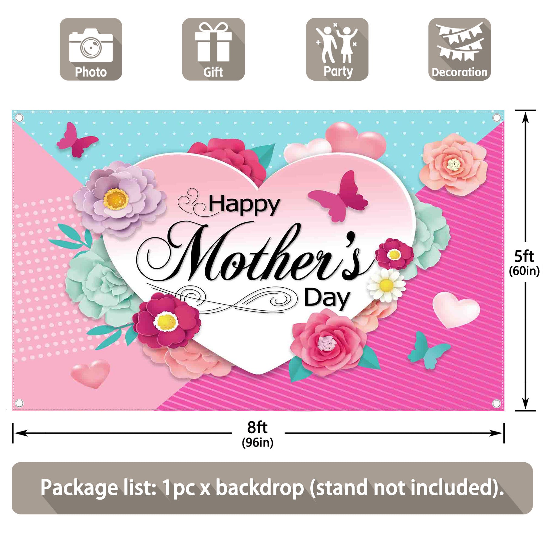 Happy Mother's Day Pink Love Heart  Backdrop