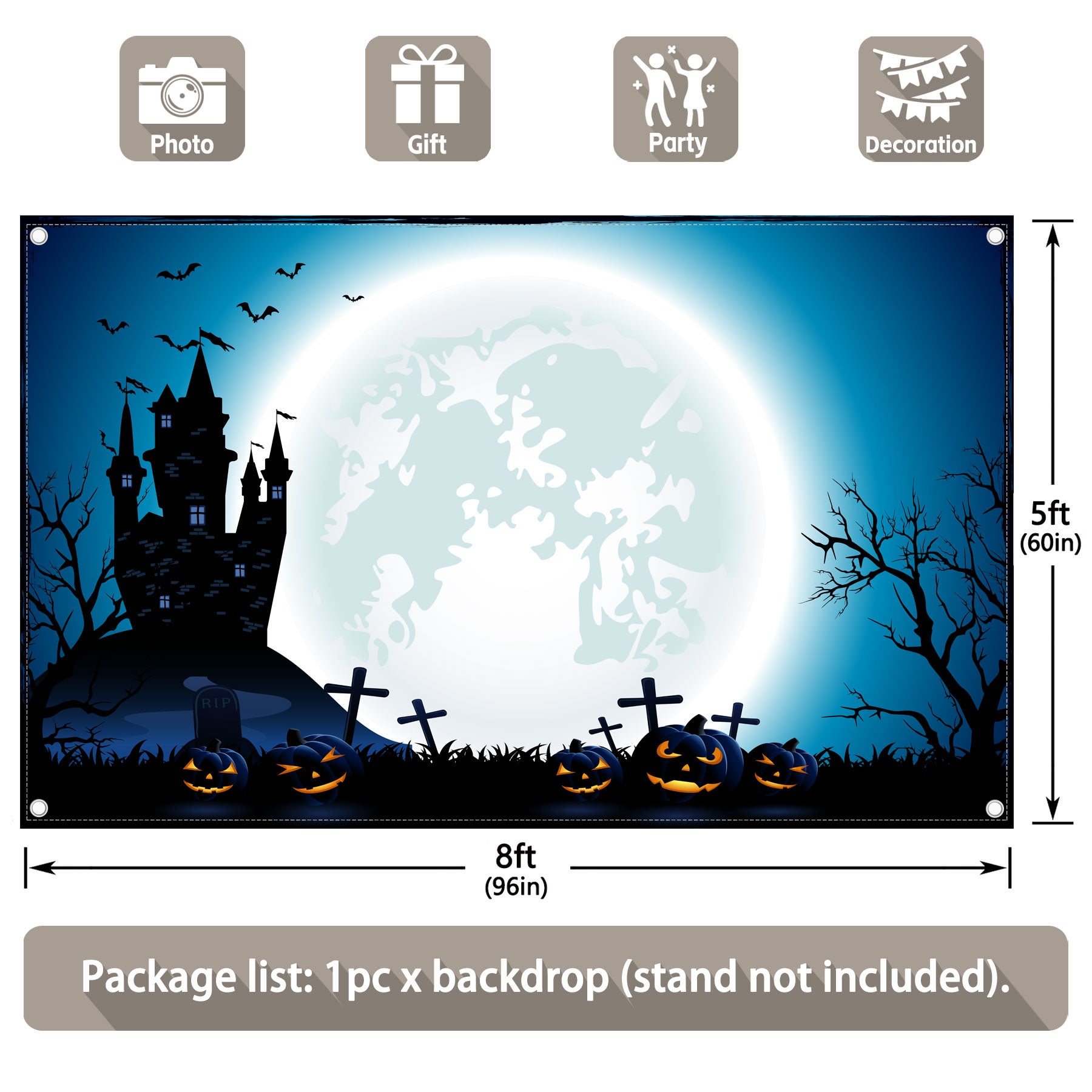 Halloween Haunted House Pumpkin Blue Backdrop