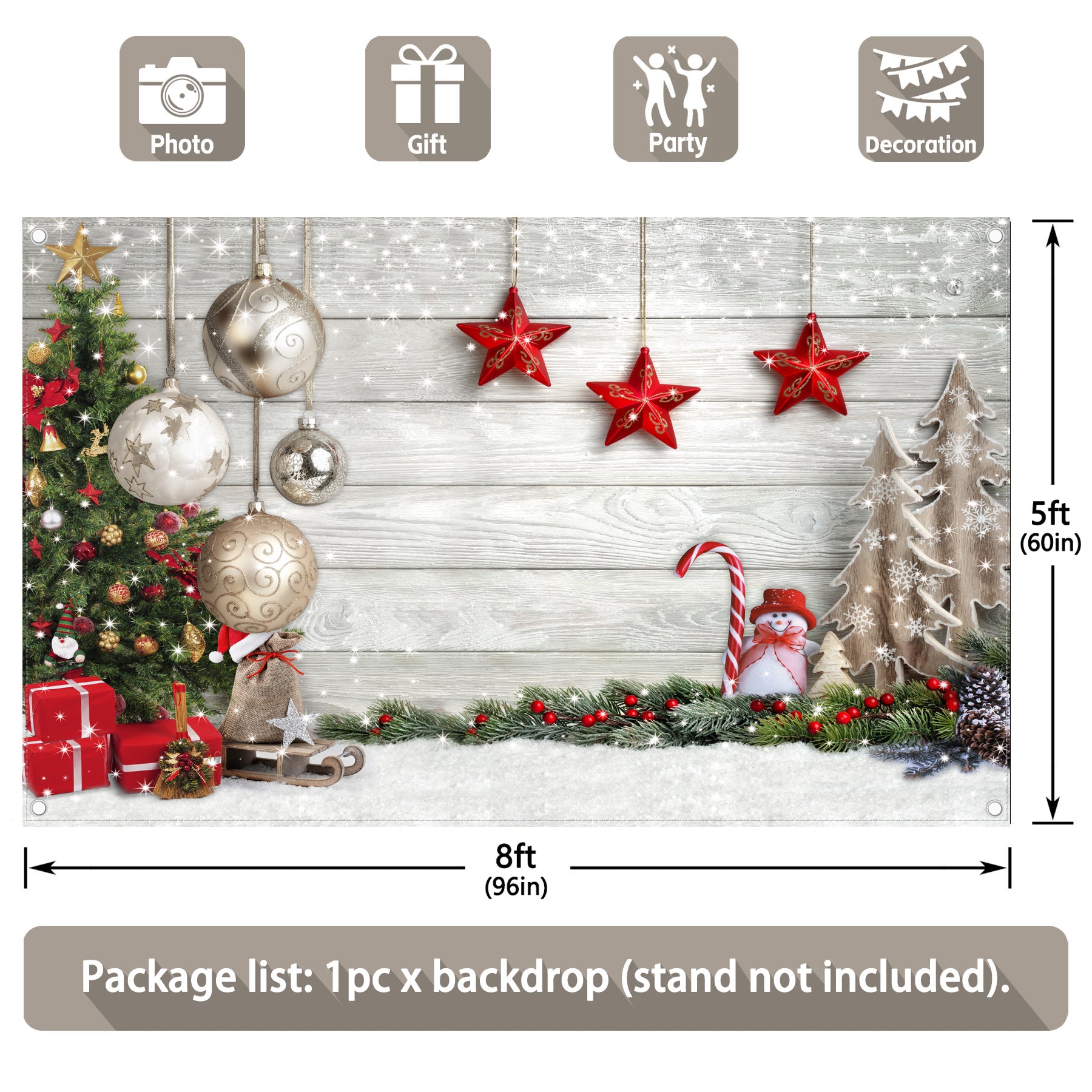 Christmas Winter White Wood Floor Party Backdrop - UUFelice Studio