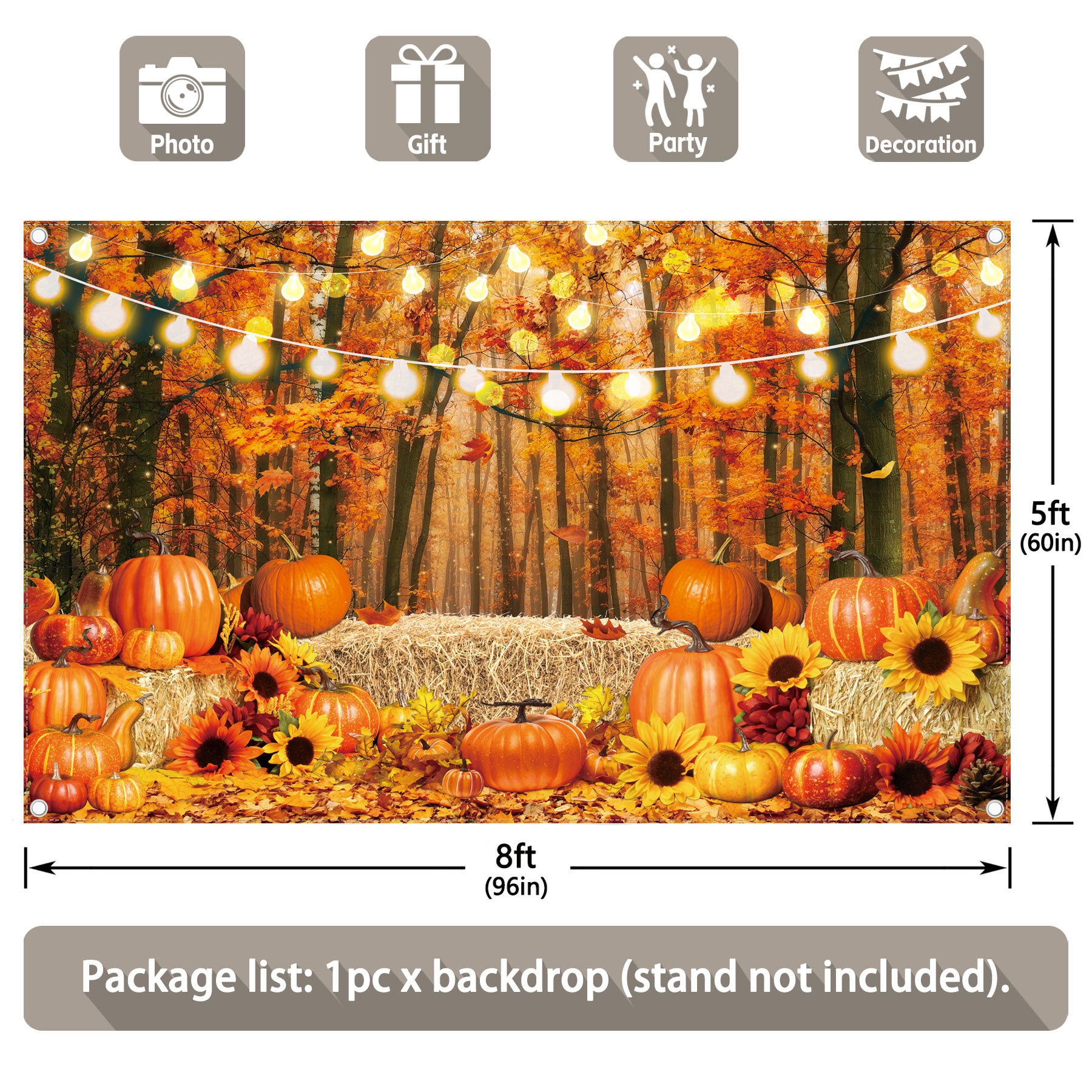 Woodland Pumpkin Landscape Maple Leaves Backdrop