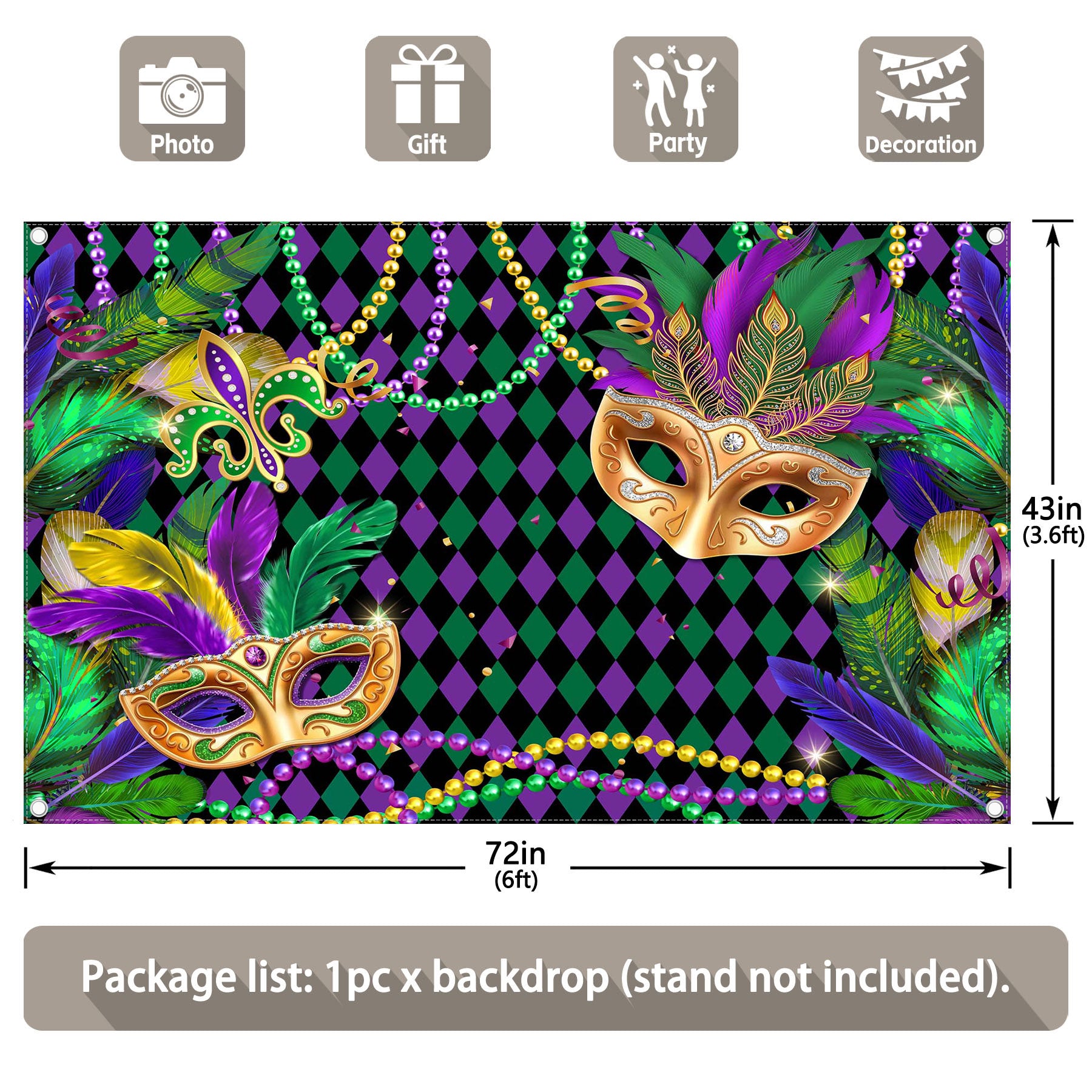 Mardi Gras Masquerade Carnival Fiesta  Backdrop