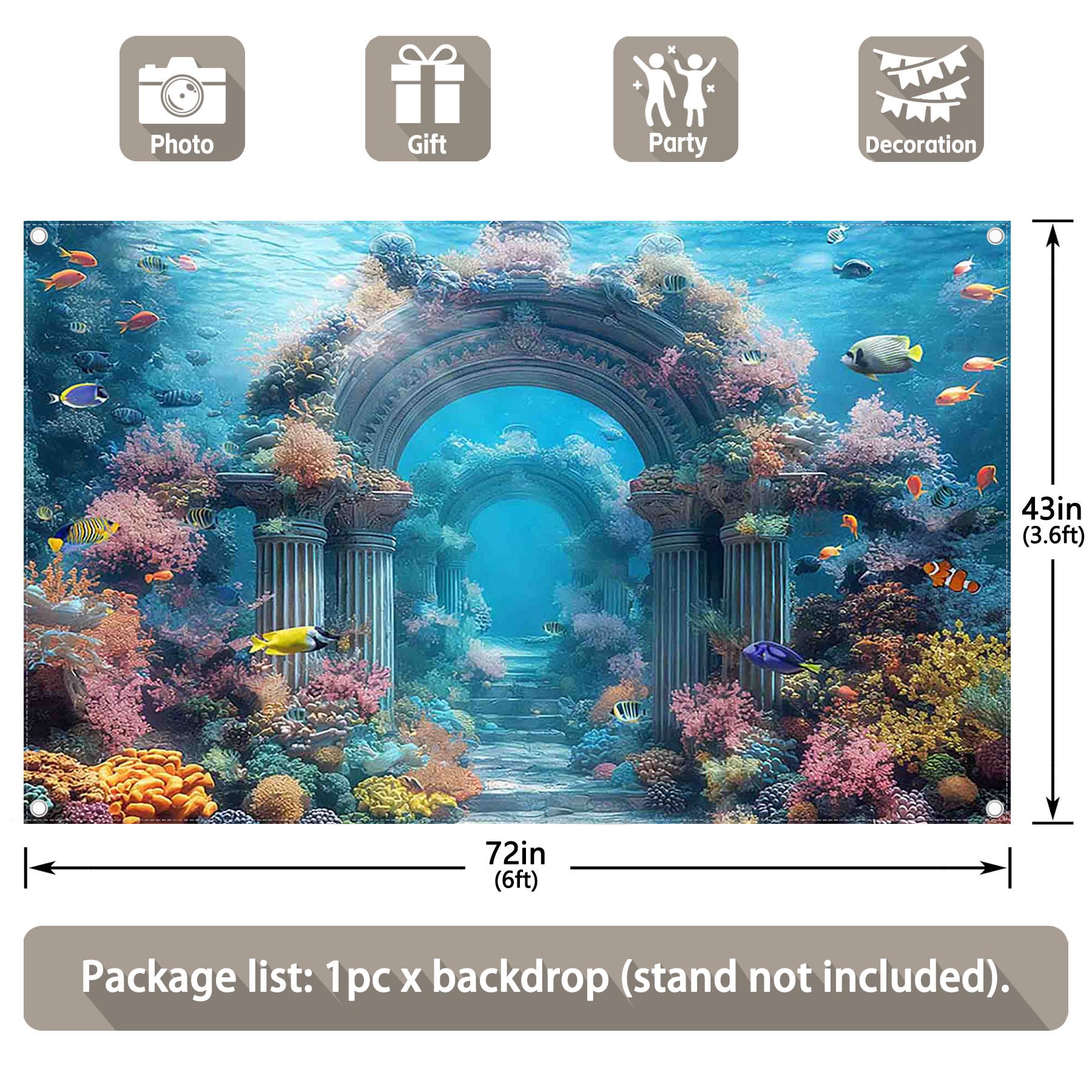 Underwater Ocean Palace Tropical Fish Coral Backdrop