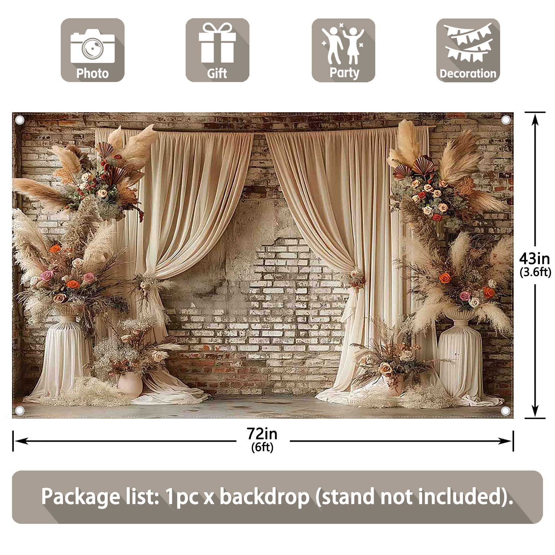 Boho Floral Wedding Pampas Grass Curtain Backdrop