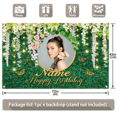 Custom DIY Name Photo Greenery Neutral Birthday Backdrop