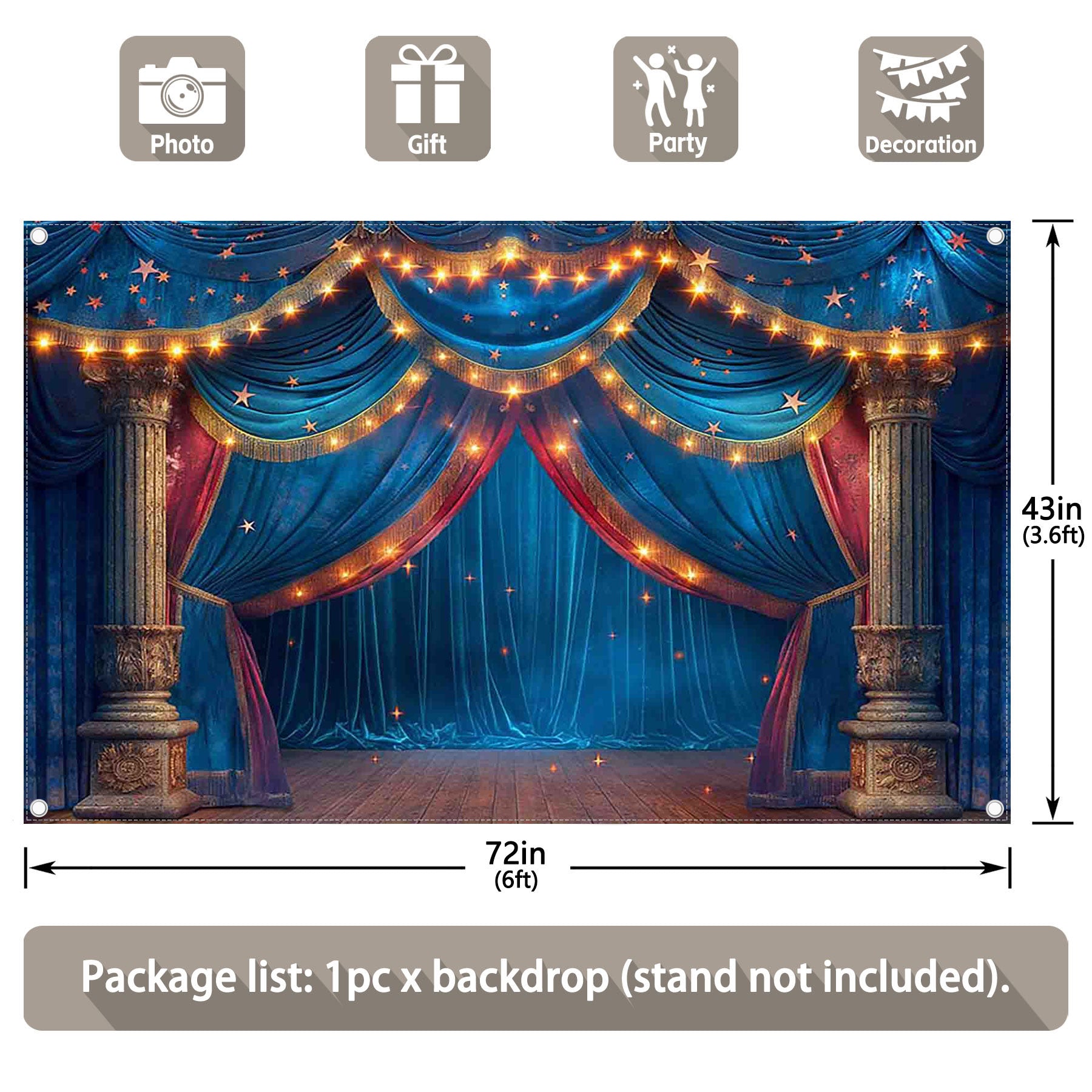 Theater Curtain Stage Glitter Stars Carnival Backdrop